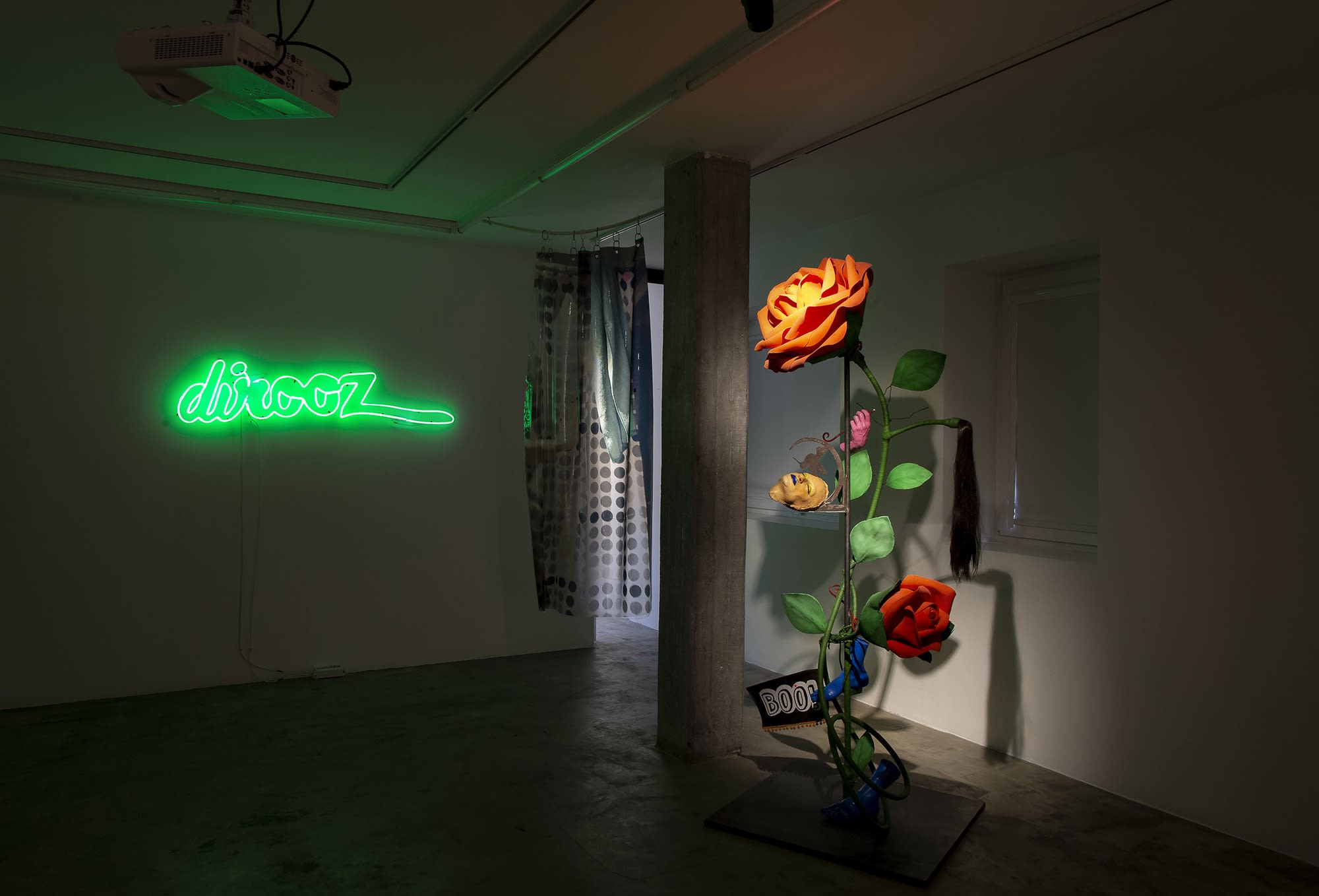 Installation View of Honey, I am home a solo presentation of works by Hoda Zarbaf.