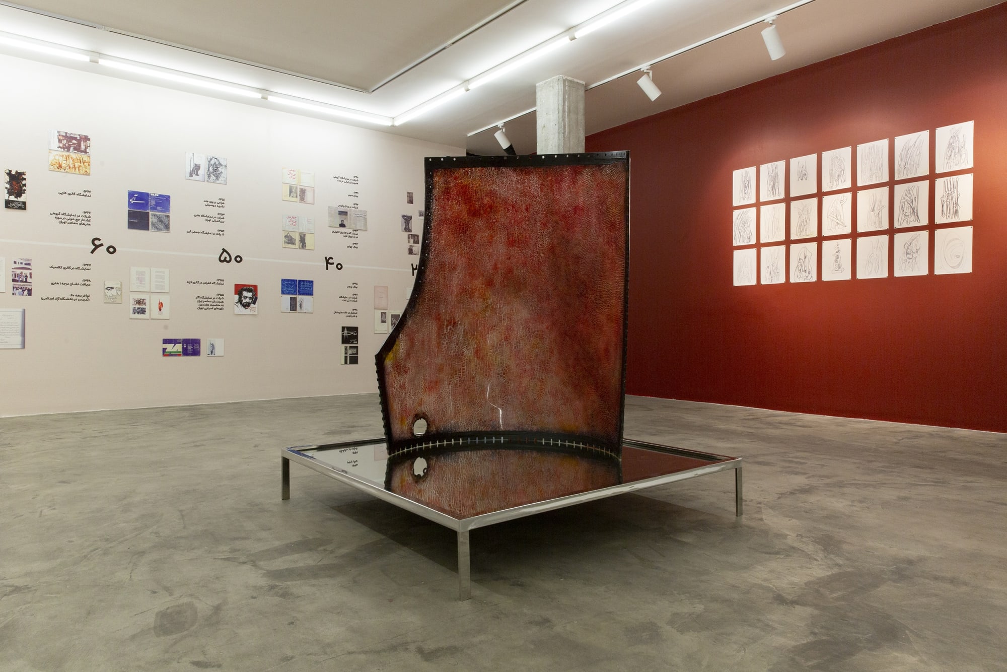 Installation View of Three Decades a solo presentation of works by Changiz Shahvagh.