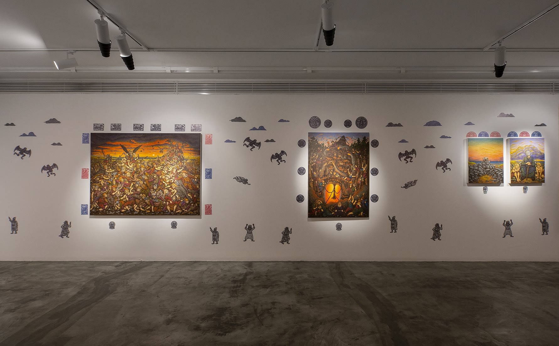 Installation view of The Legend of the Inheritors of Fate a solo presentation of works by Amin Montazeri .