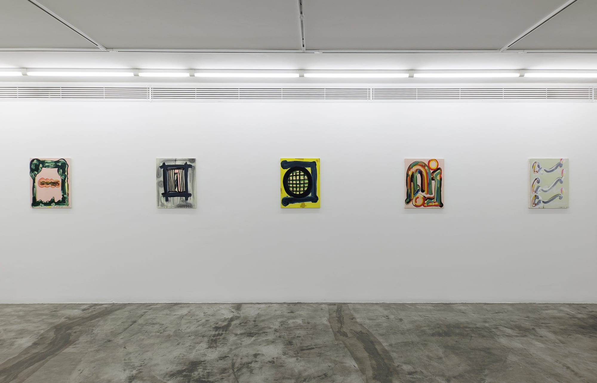 Installation view of Chromatic a solo presentation of works by Nariman Farrokhi .