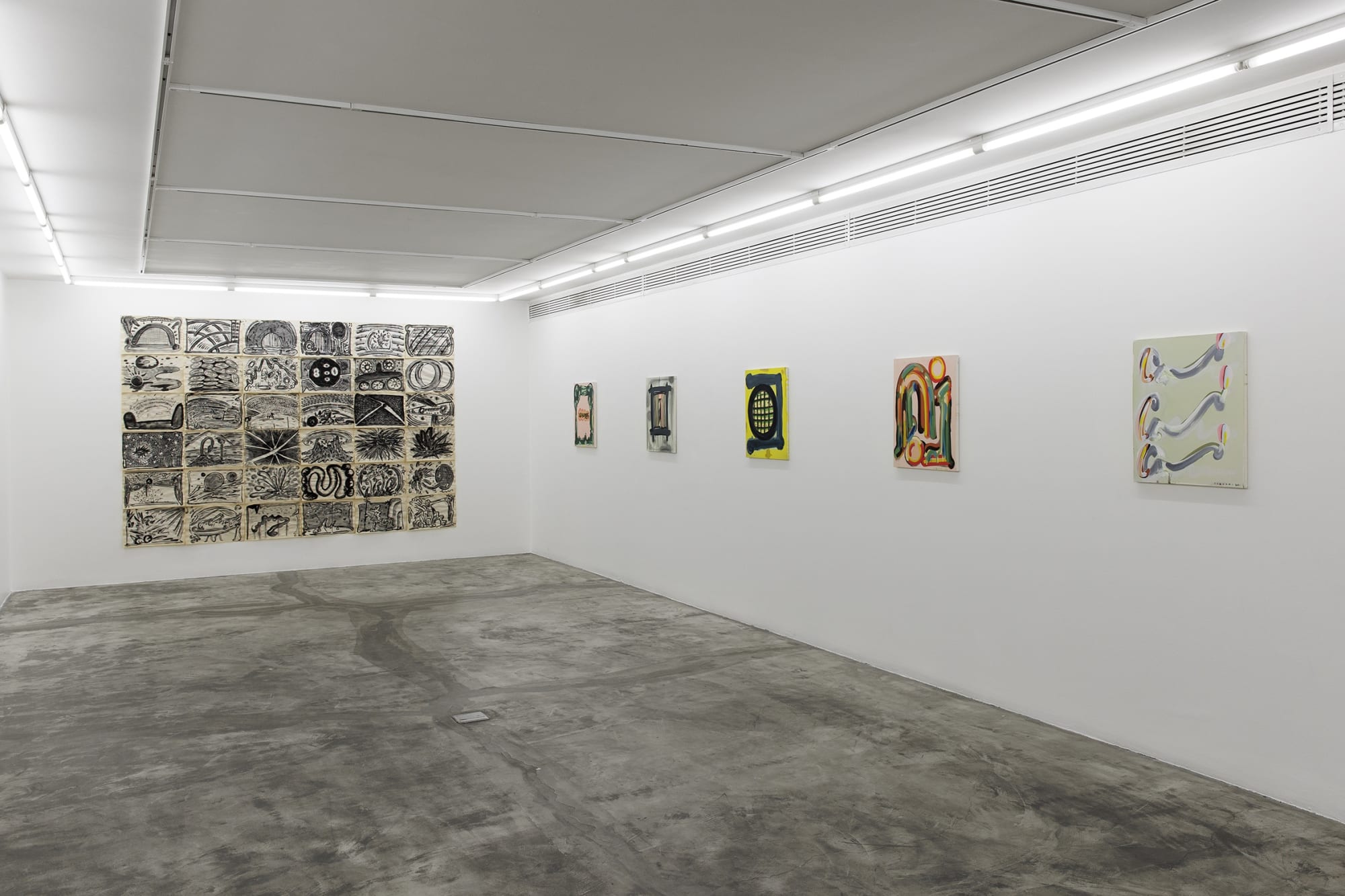 Installation view of Chromatic a solo presentation of works by Nariman Farrokhi .