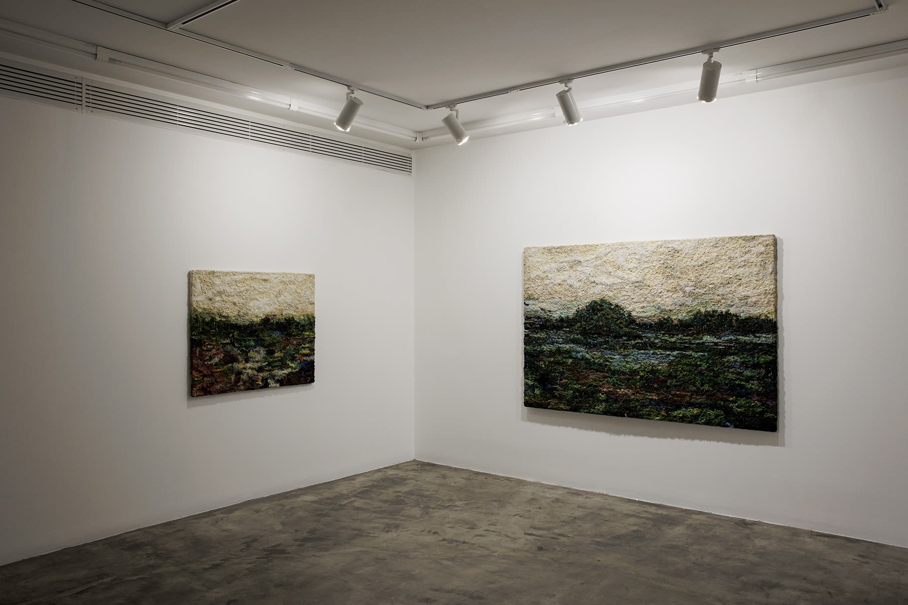 Installation view of Com-pilation a duo presentation of works by Fariba Boroufar and Nasrin Maleksabet.