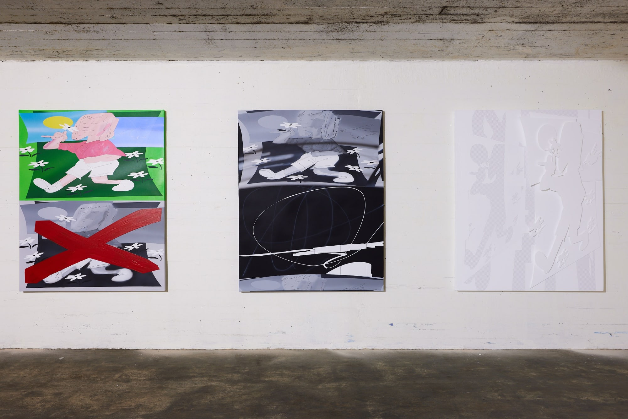 Instalation View of Dastan's presentation of a solo exhibition I'm not here at Basel Social club 2023.