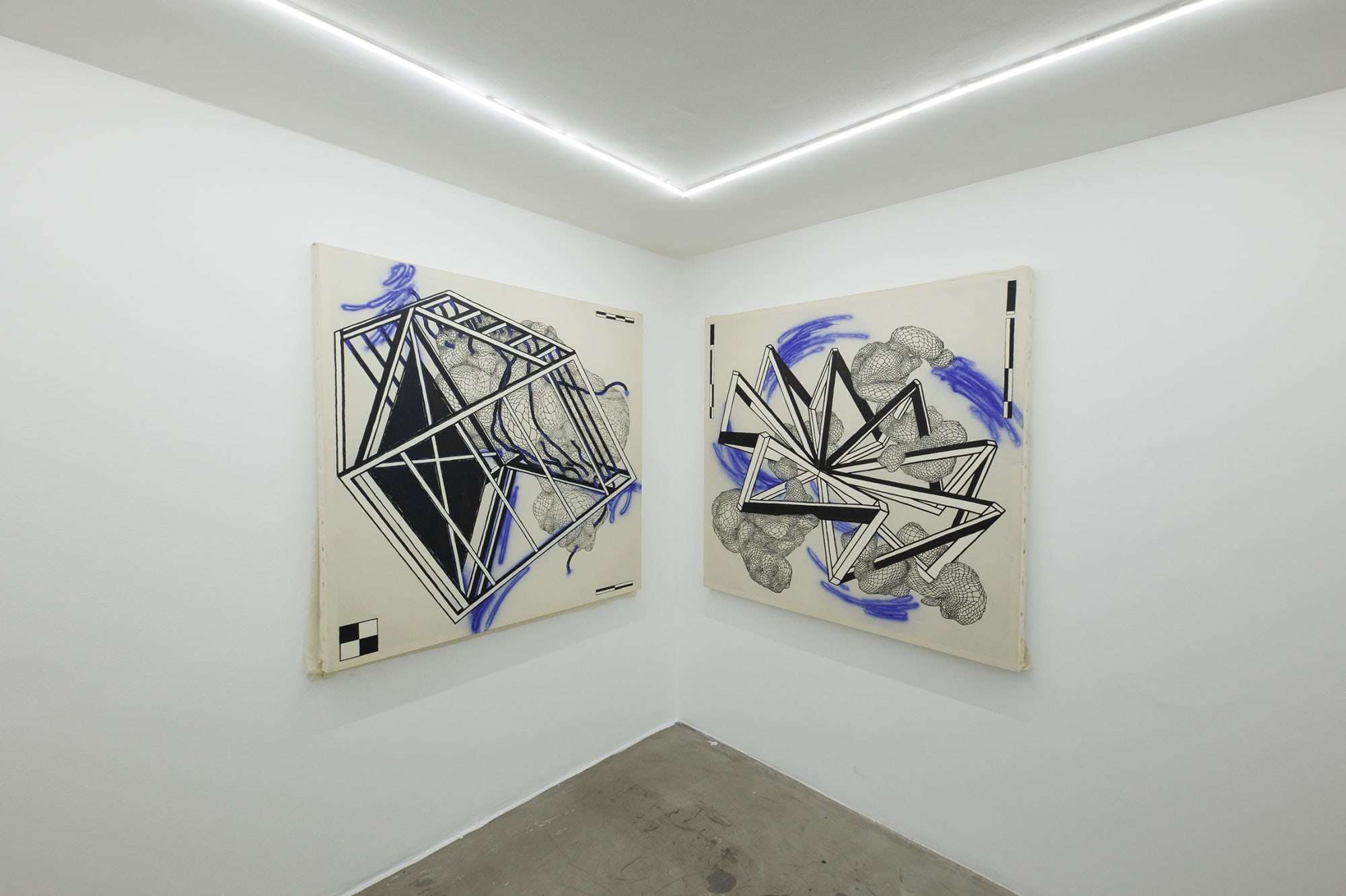 Installation View of Harder than Rock, Softer than Sand solo exhibition of works by Saman Khosravi at Dastan's Basement, 2023