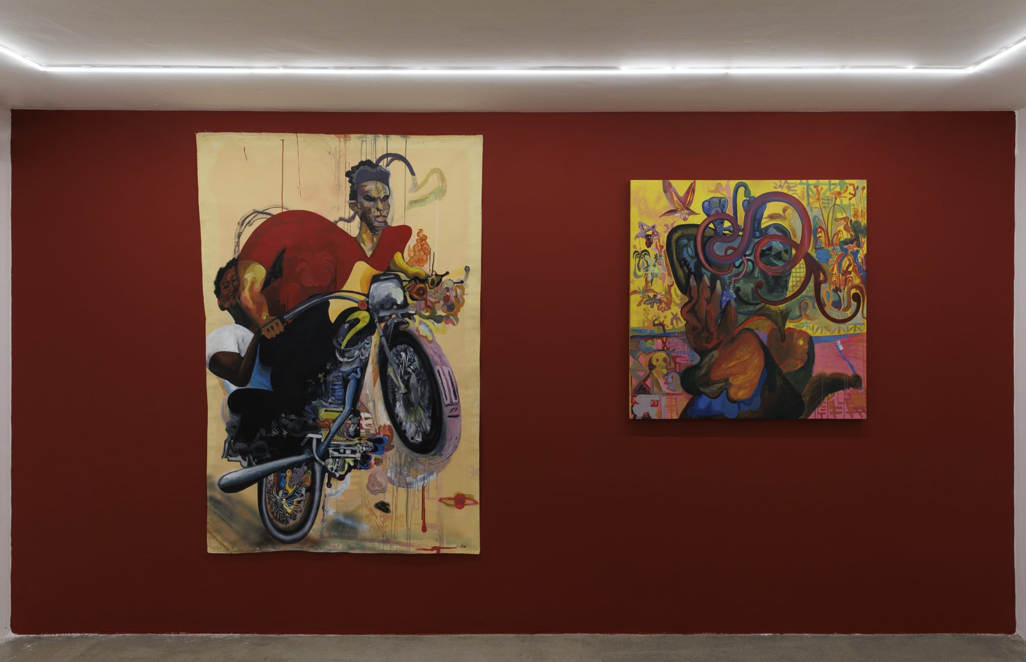 Installation view of "Escaping Reality Full Speed" of works by Sadra Baniasadi.