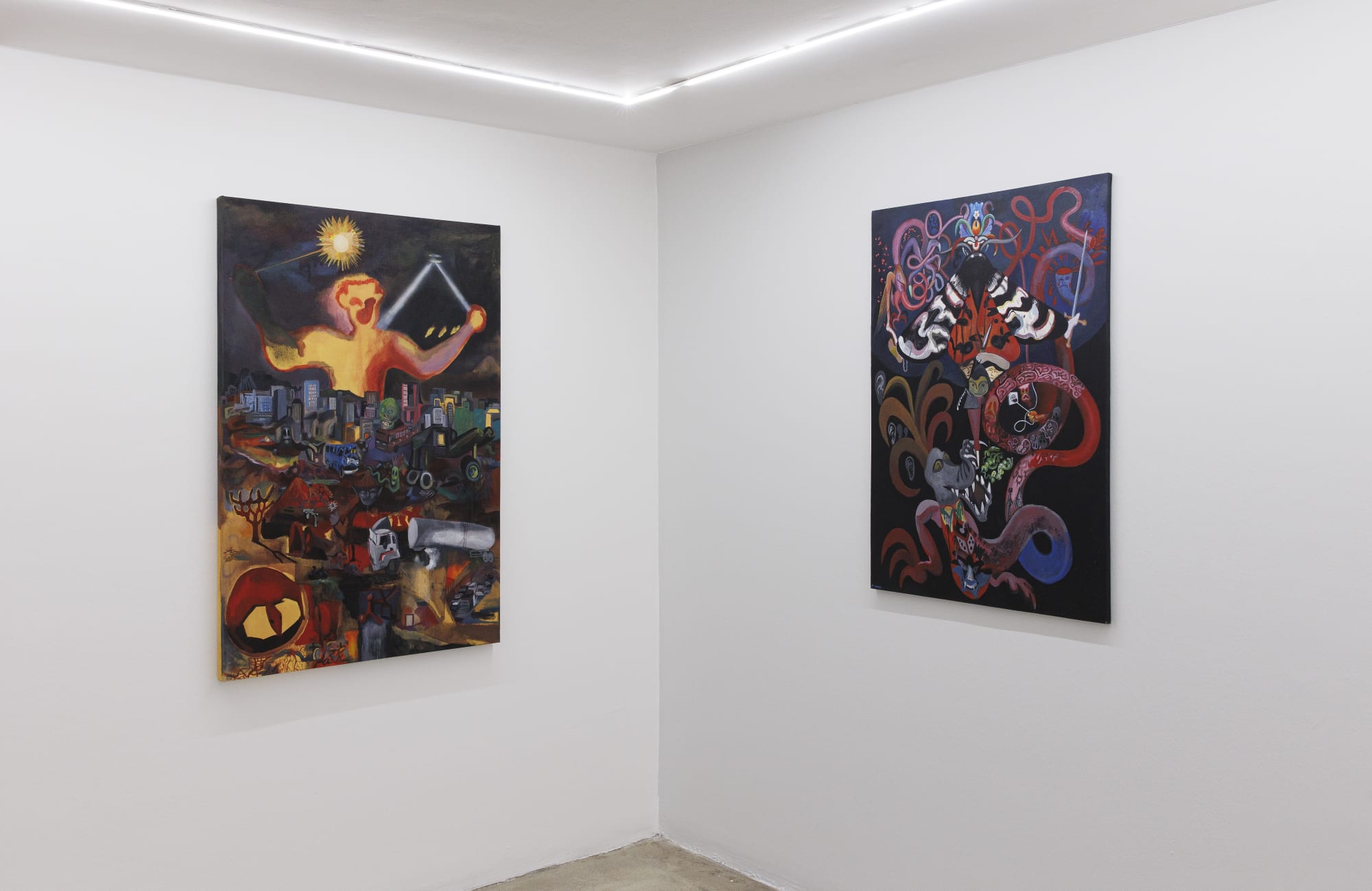 Installation view of "Escaping Reality Full Speed" of works by Sadra Baniasadi.