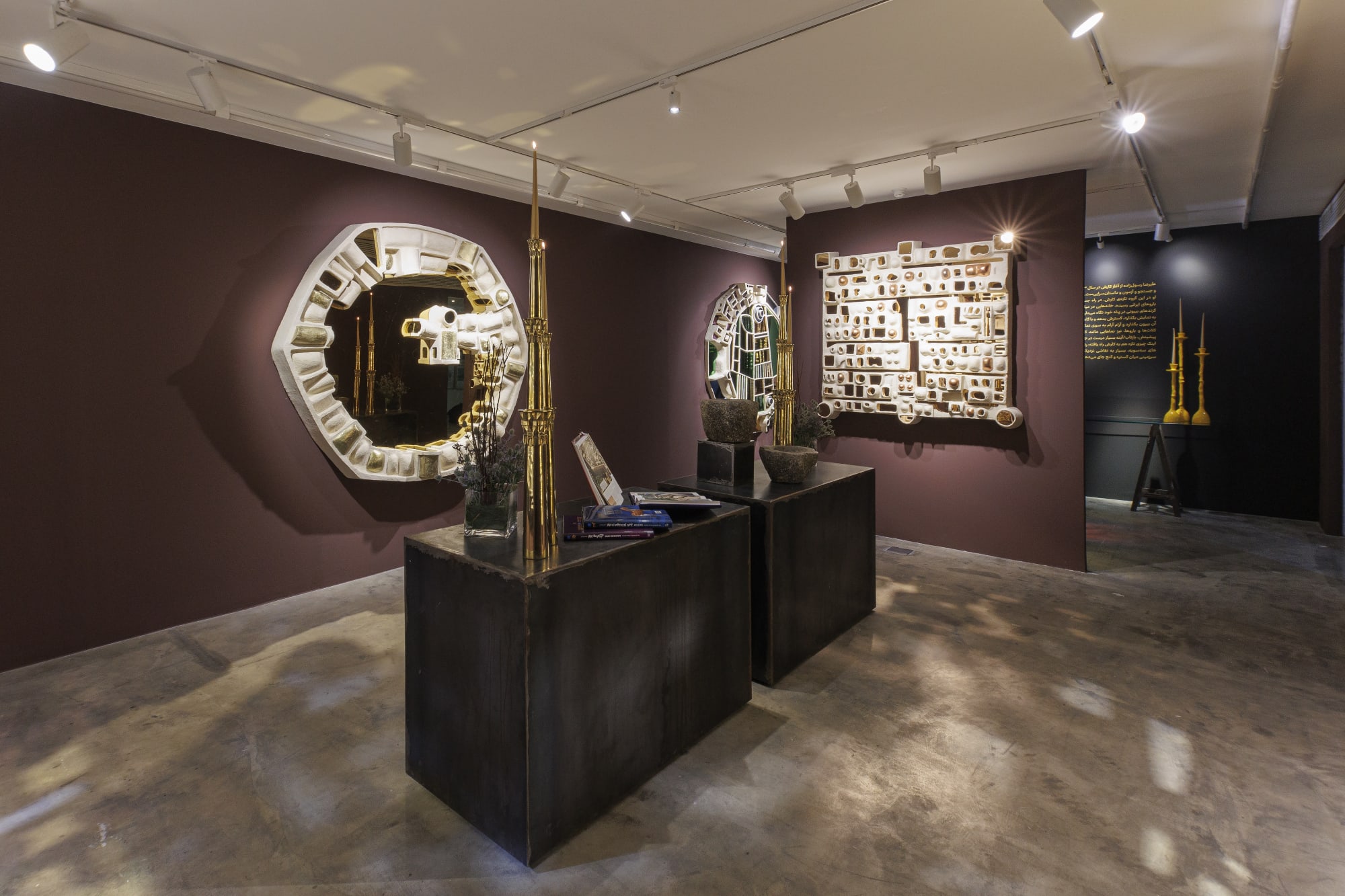 Installation view of "Barbican" a solo exhibition of works by Alireza Rasoulzadeh at +2 Gallery.