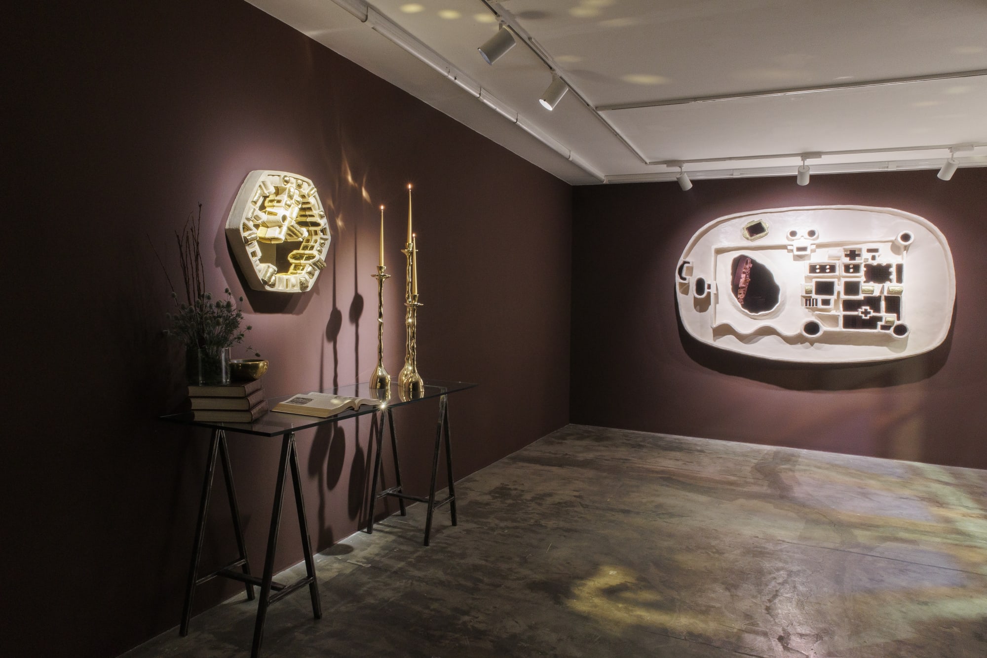 Installation view of "Barbican" a solo exhibition of works by Alireza Rasoulzadeh at +2 Gallery.