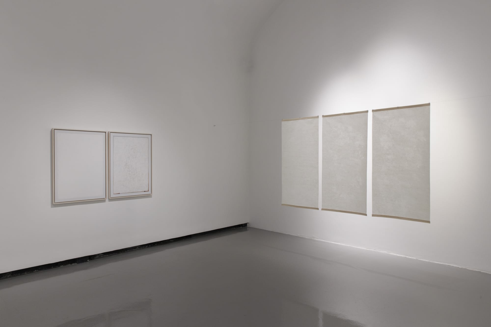 Installation view of "Trace" a group show of works by Reza Lavassani , Vahid Hakim , Ghazaleh Hedayat , Razieh Sedighian , and Nasser Javaherpour.