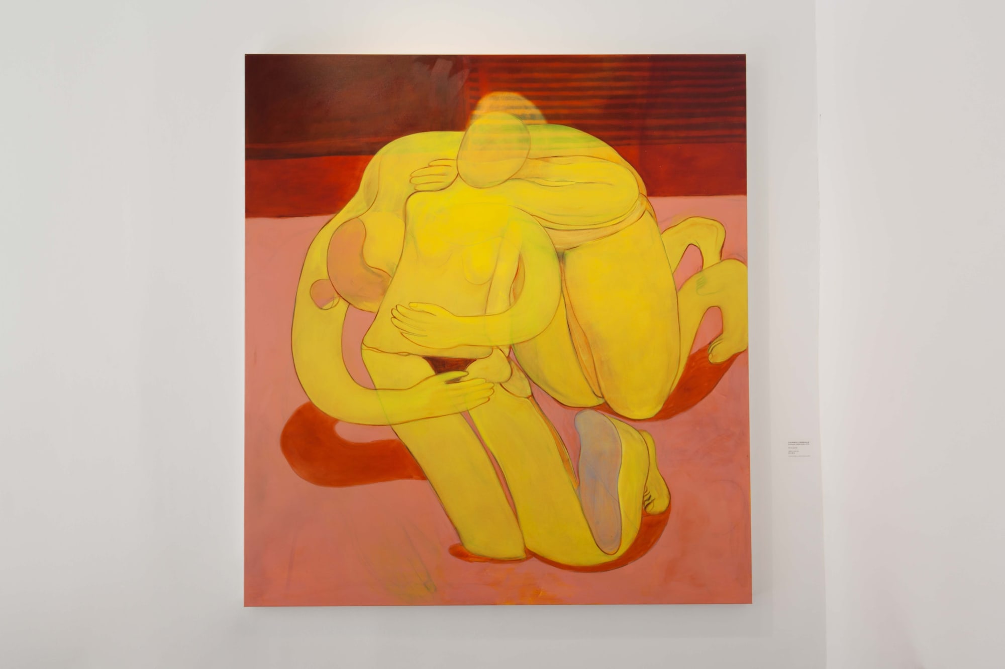Tahnee Lonsdale embracing yellow nudes Oil on canvas Dellasposa Gallery London Exhibition contemporary art abstract tender loin