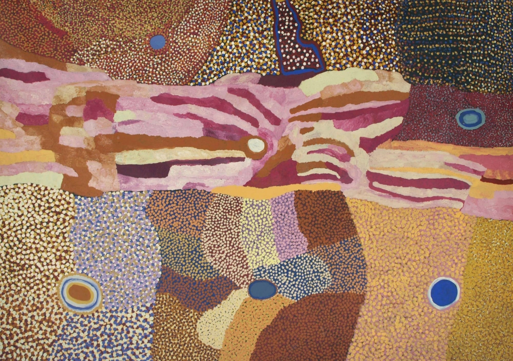 Wangkatjungka Collaborative, Sandhill Country and Family Waterholes, Acrylic on canvas, 247 x 173 cm