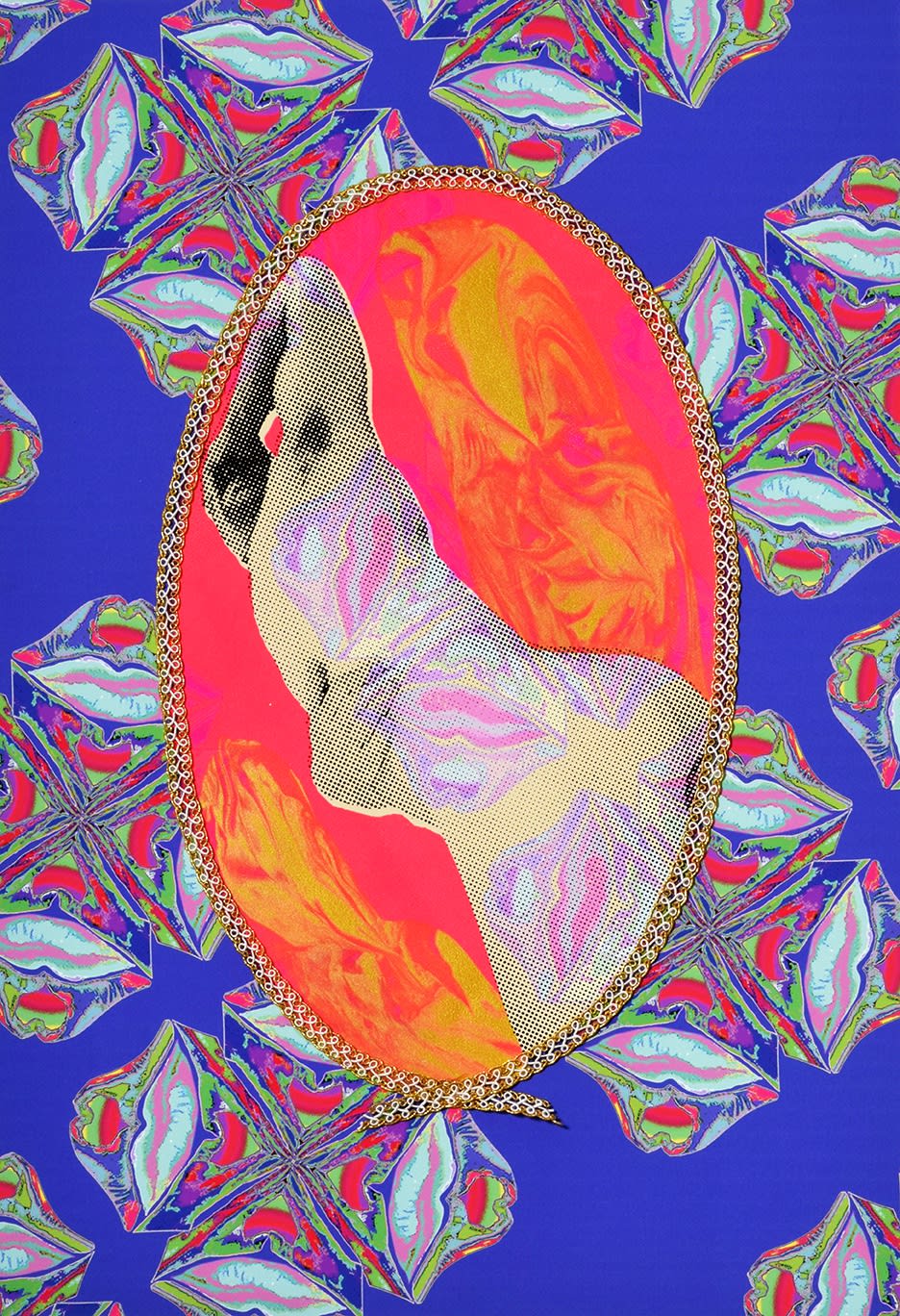 His Body, My Gaze #7, 13" x 19", Screenprint on inkjet print, ribbon, 2021