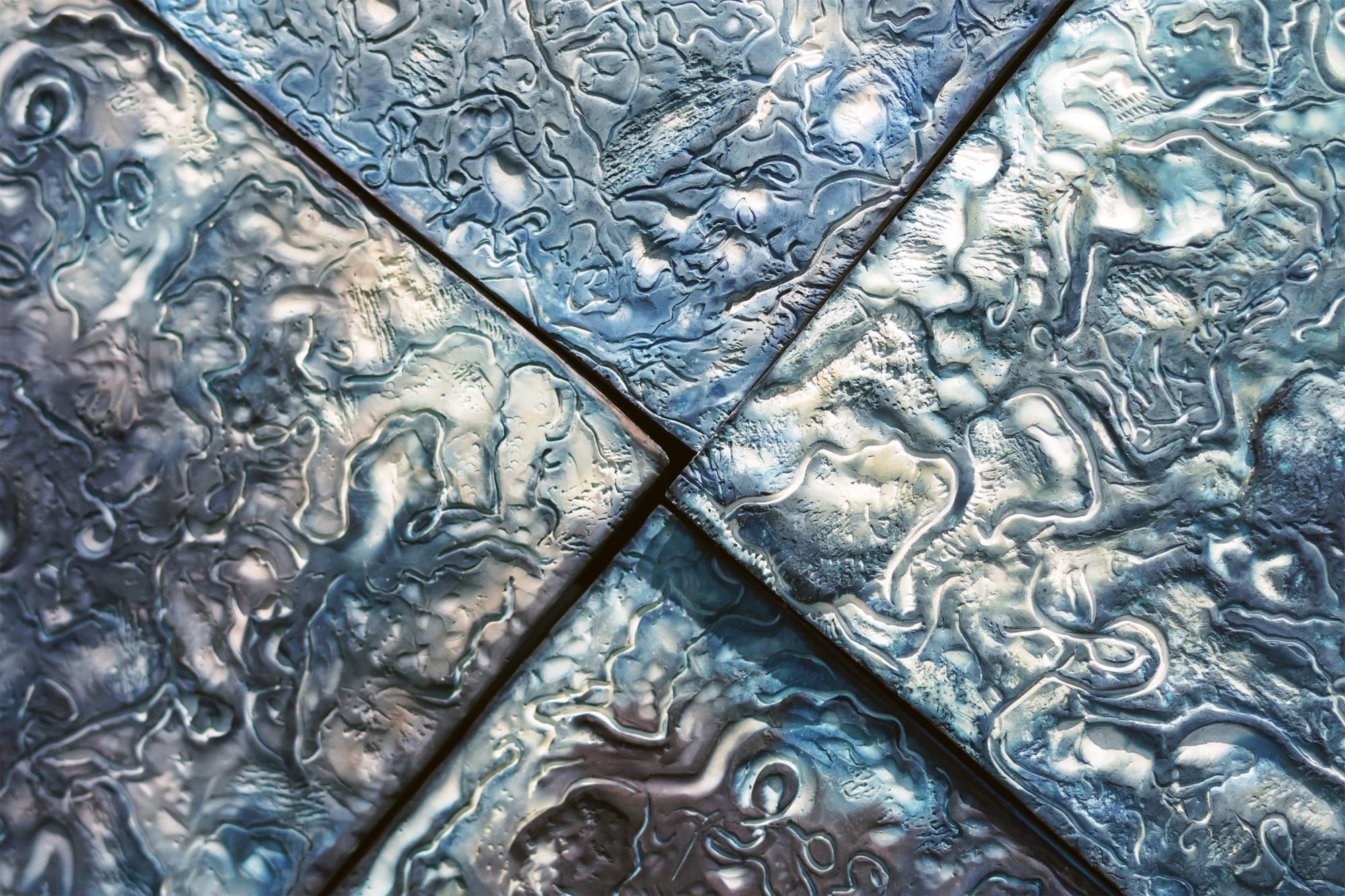 Earthshine, 2022, Cyanotype on plaster, 9' x 15' (Detail)