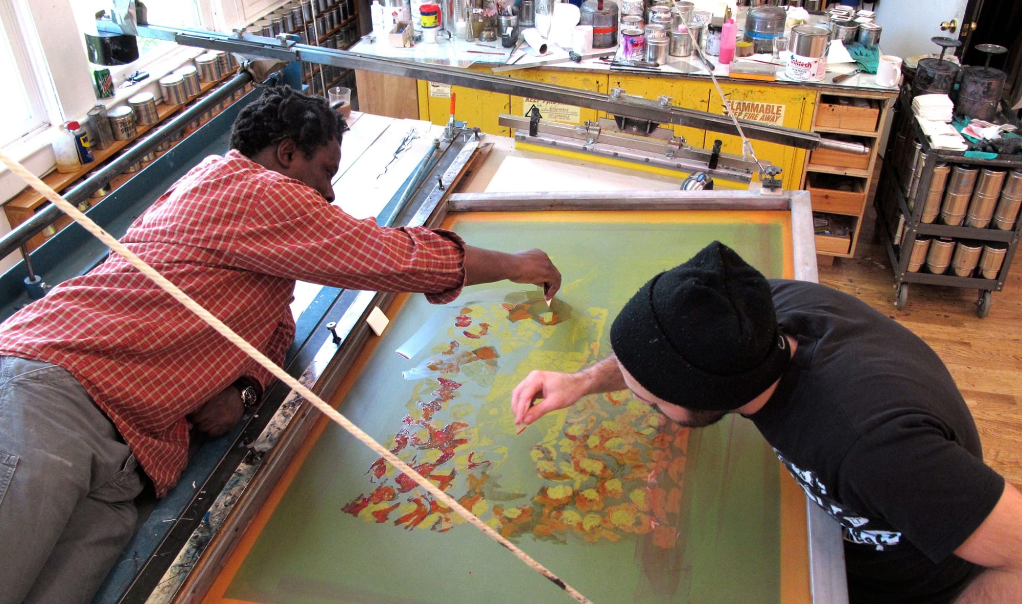 Hurvin Anderson screenprint proofing at Durham Press