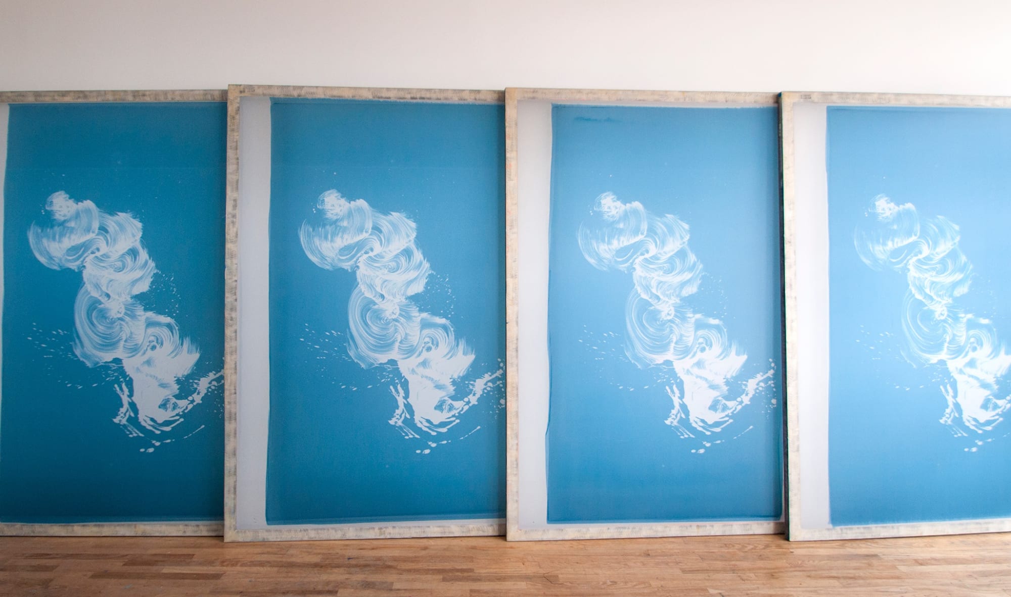 Jamie Nares Brushstroke screenprint edition screens at Durham Press