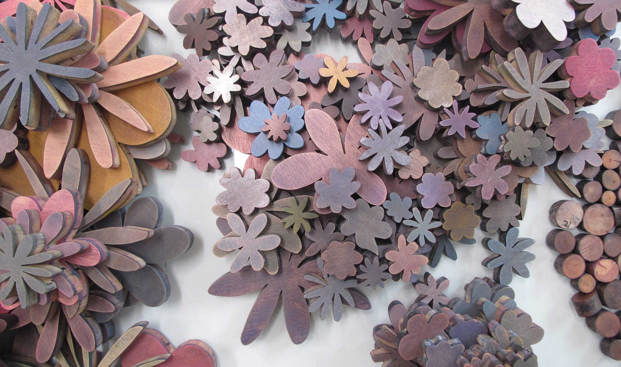 Polly Apfelbaum flower woodblocks at Durham Press