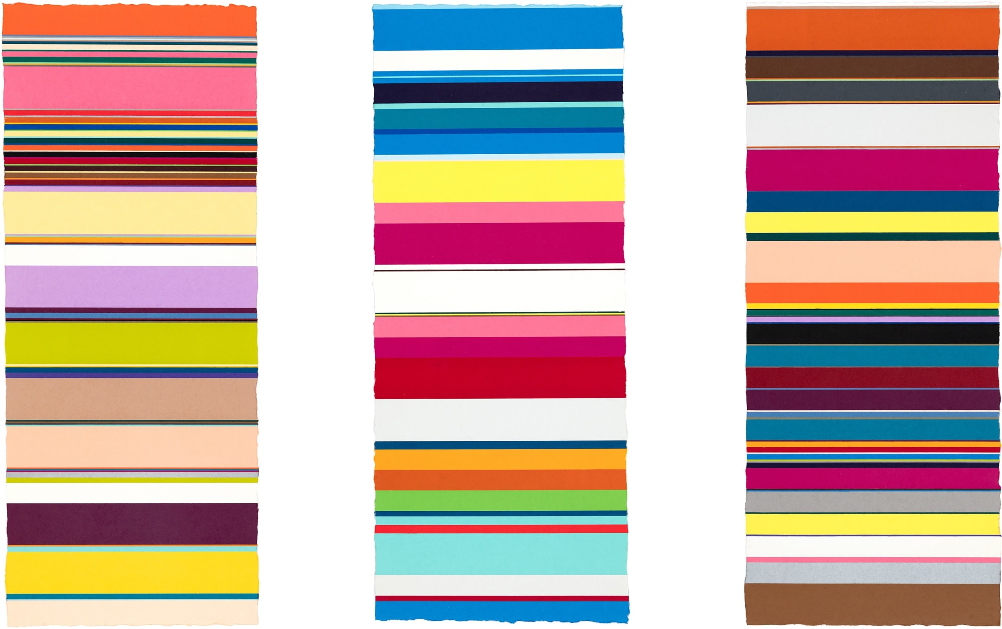 Polly Apfelbaum compilation of 3 Stripe for Stripe Woodblock Monoprints with Durham Press