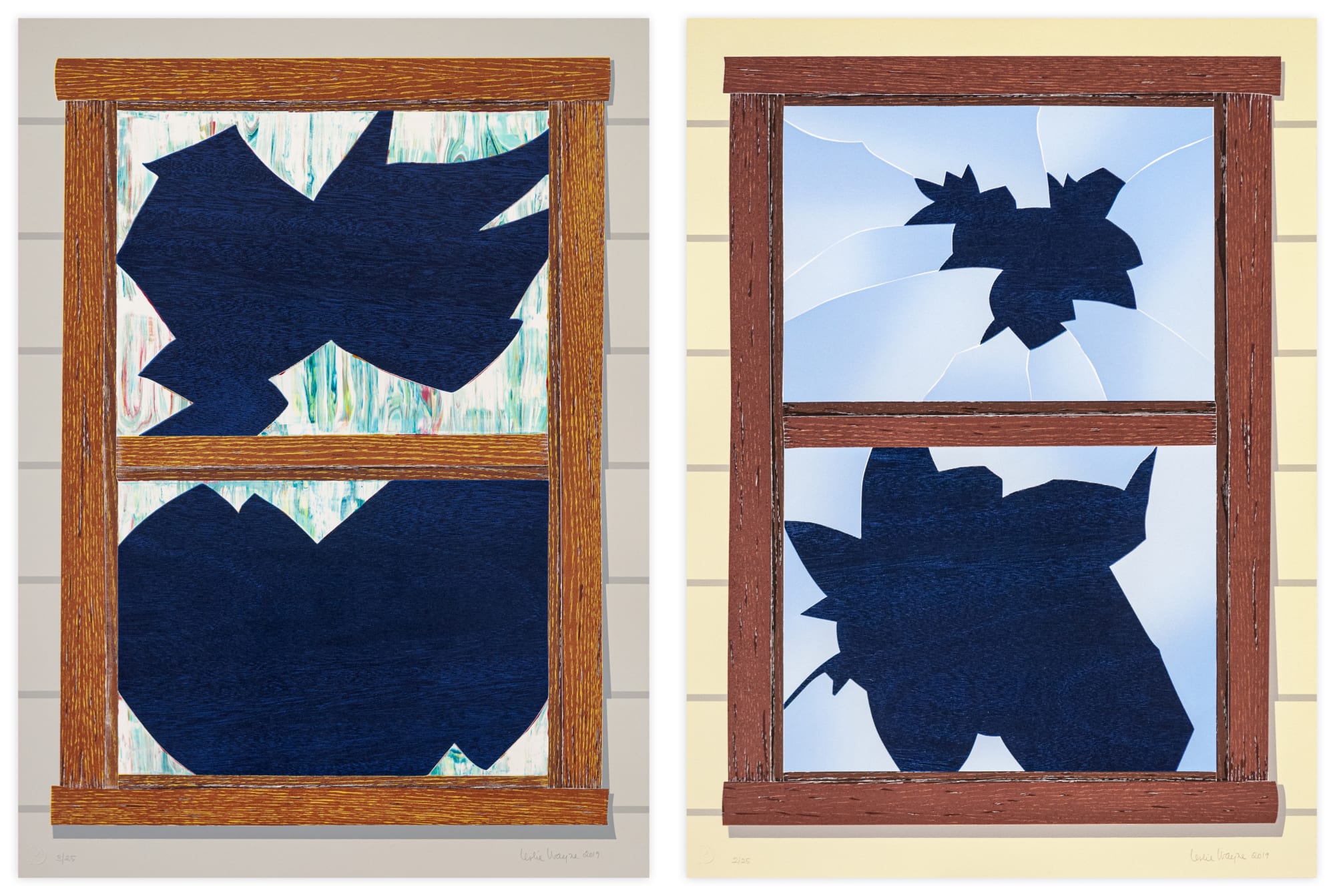 Compilation of Not Forgotten 1 and 2 Woodblock Screenprint and Relief edition by Leslie Wayne with Durham press