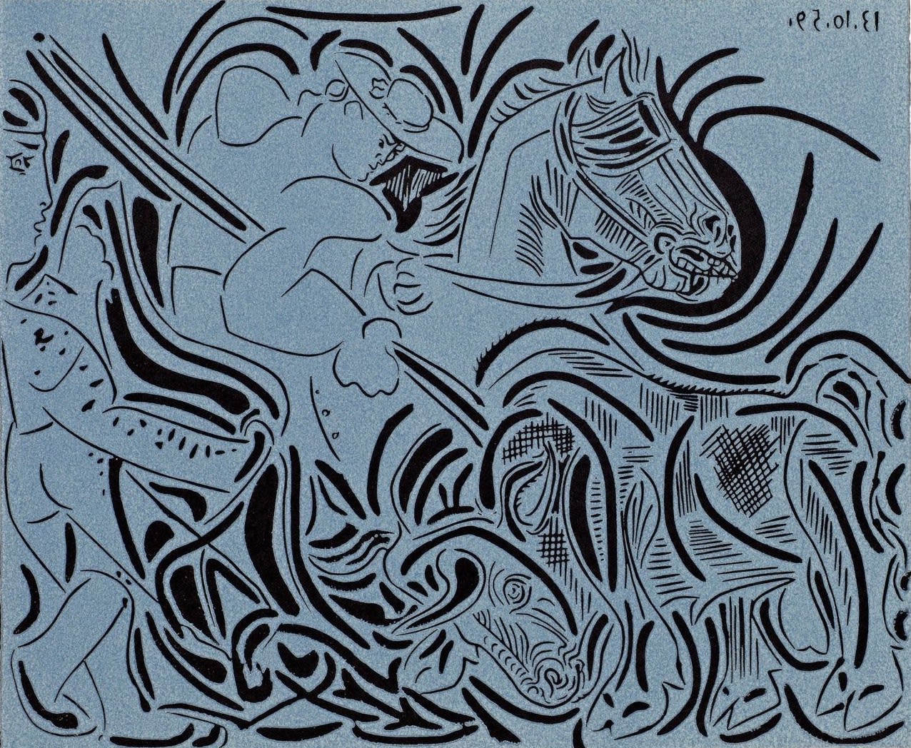 Pablo Picasso, Picador Goading Bull (White), 1962