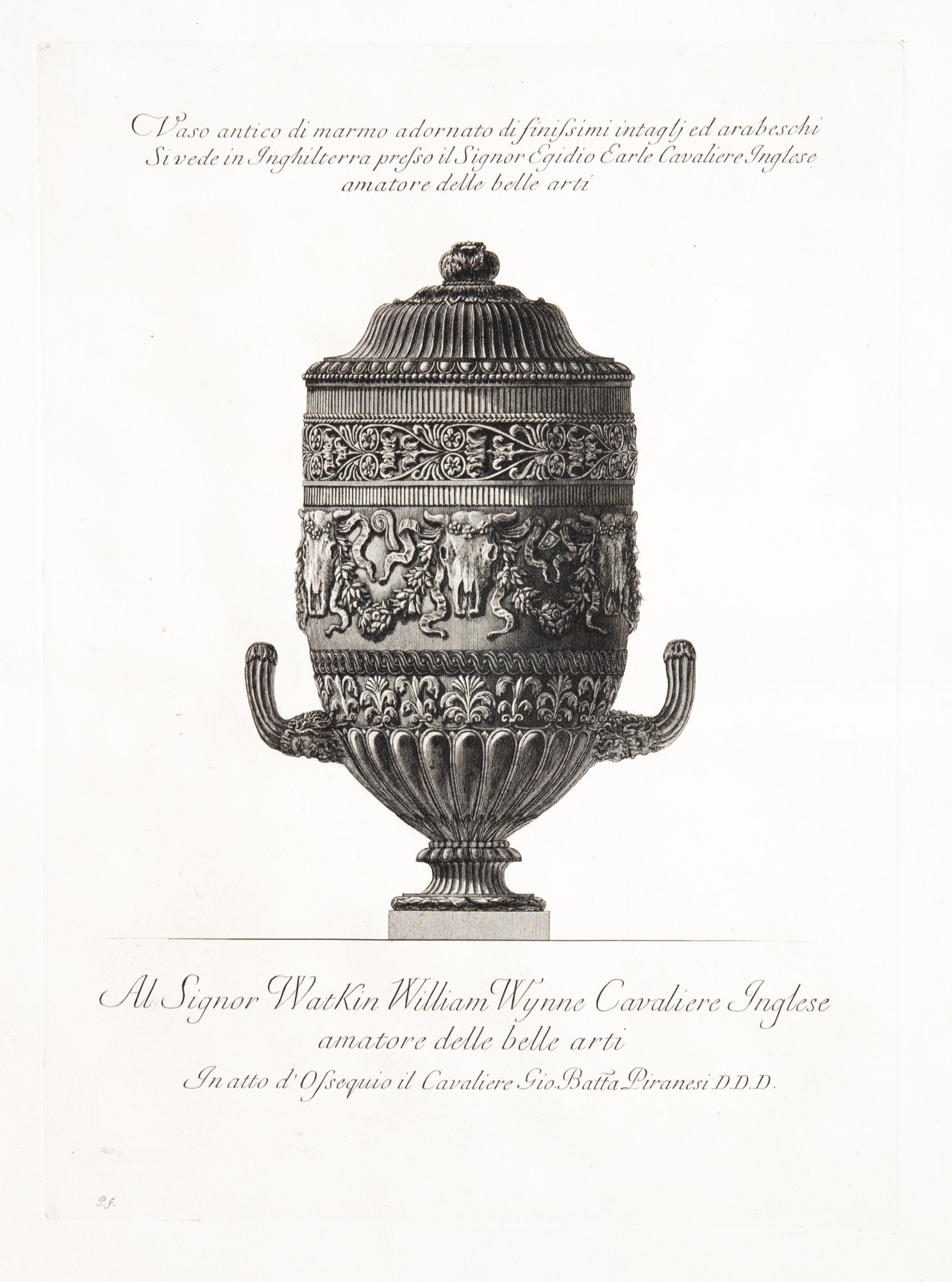 Giovanni Battista Piranesi, Marble vase with a frieze of bucrania, 1773-78