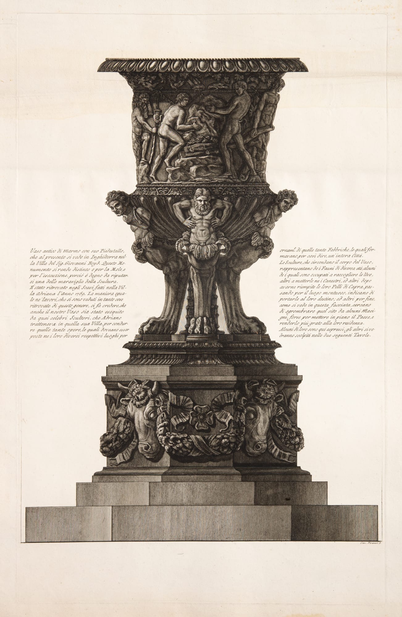 Giovanni Battista Piranesi, Marble vase with pedestal from Hadrian's Villa, Tivoli, 1773-78