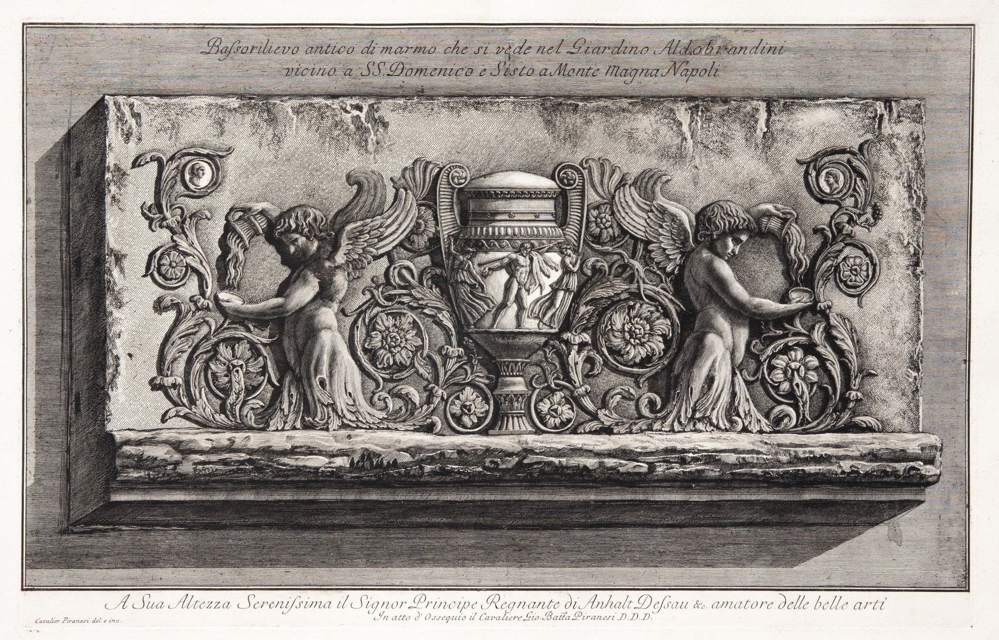 Giovanni Battista Piranesi, Marble relief in the Aldobrandini Gardens near SS. Domenico e Sisto, Monte Magna, Naples, 1773-78