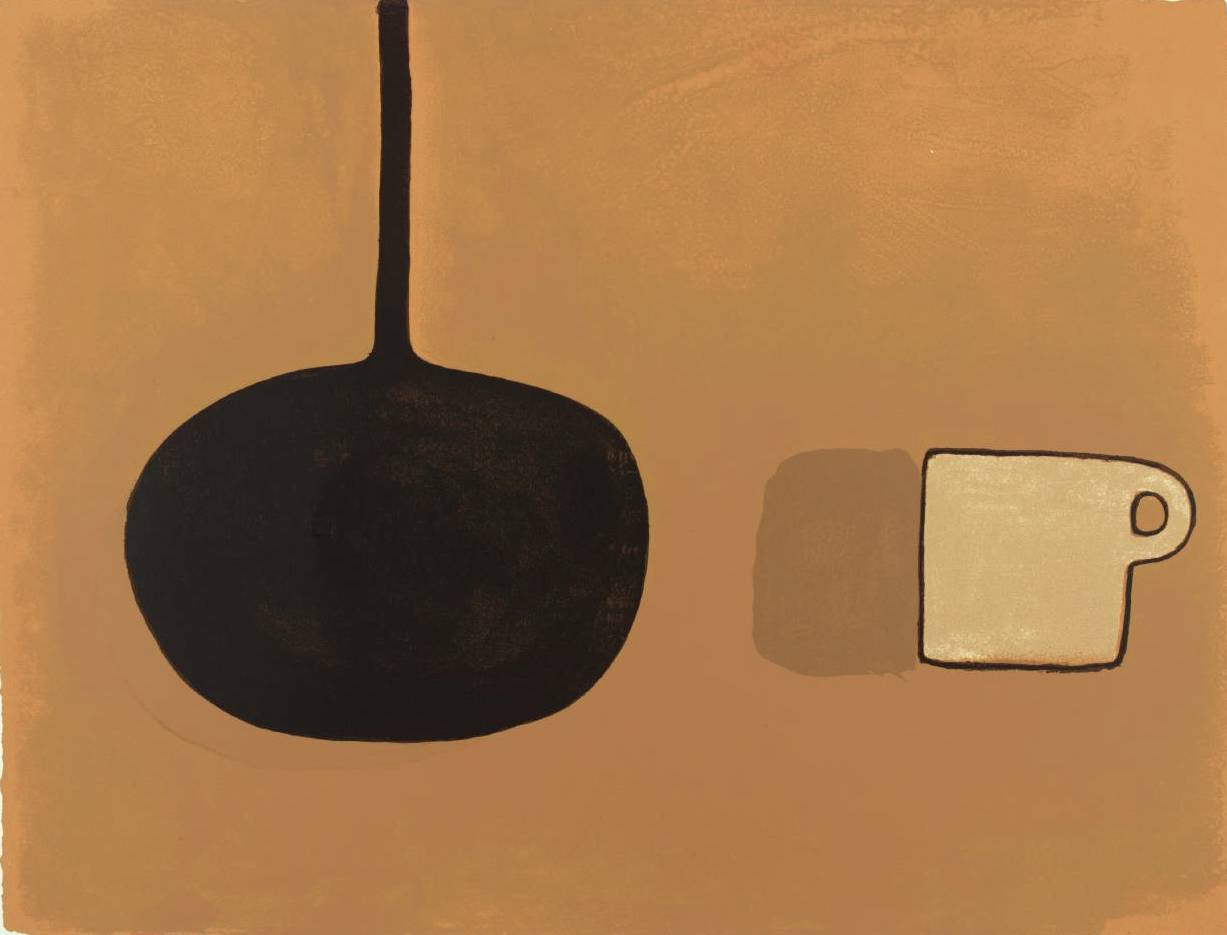 William Scott, Black Pan, Beige Cup on Brown, 1970