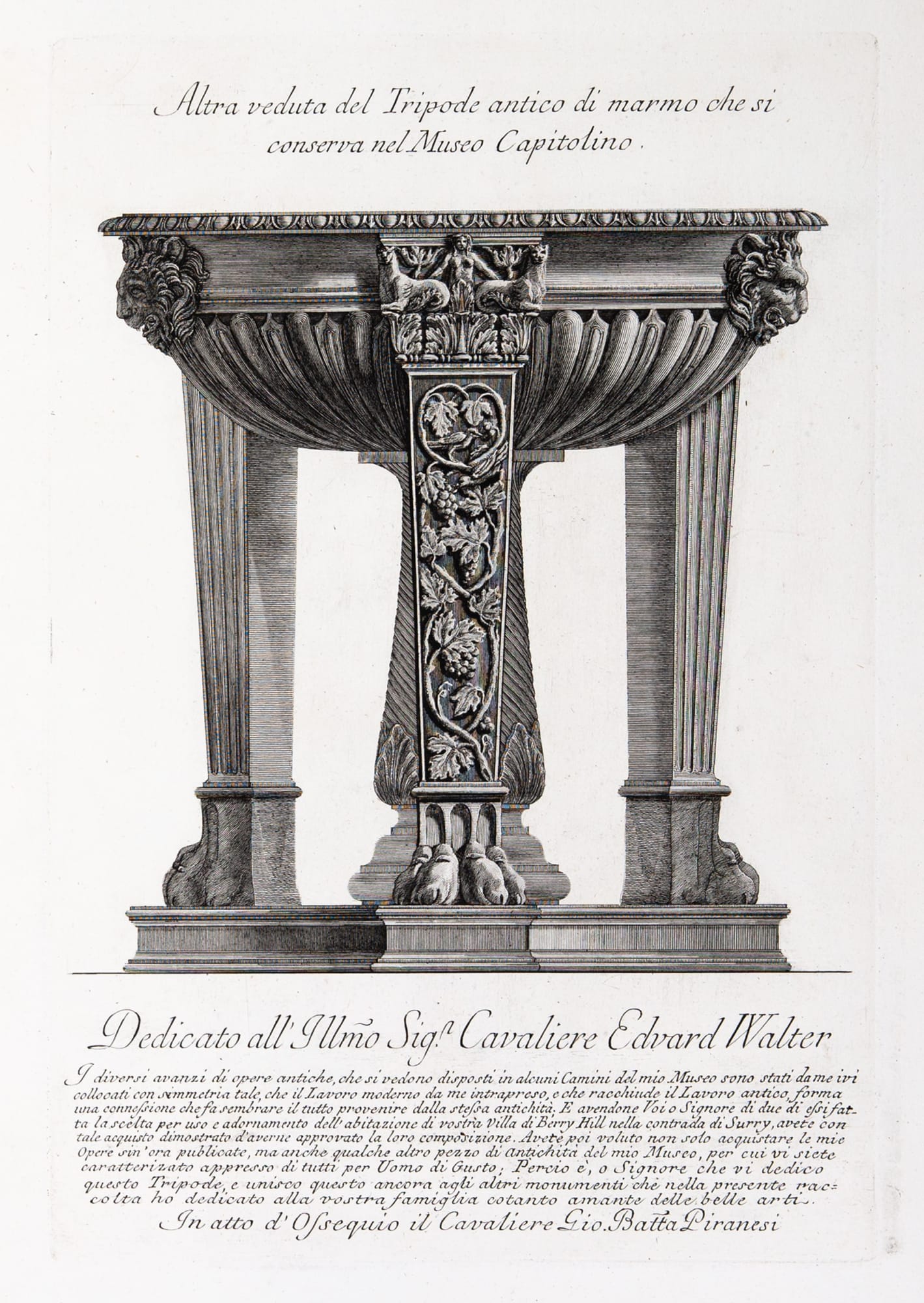 Giovanni Battista Piranesi, Marble tripod with vine leaves on the legs and spiral central support, 1773-78