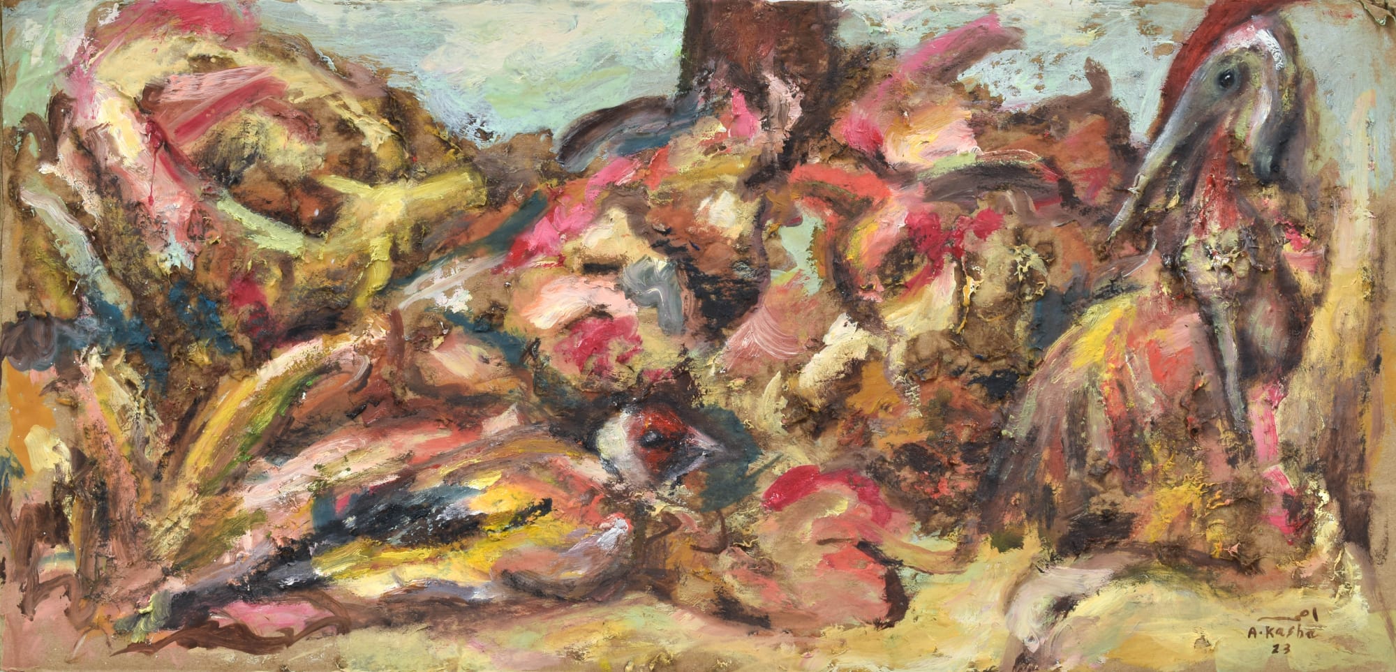 Ahmad Kasha Untitled, 2023 Mixed media and oil on cardboard 52 x 25 cm