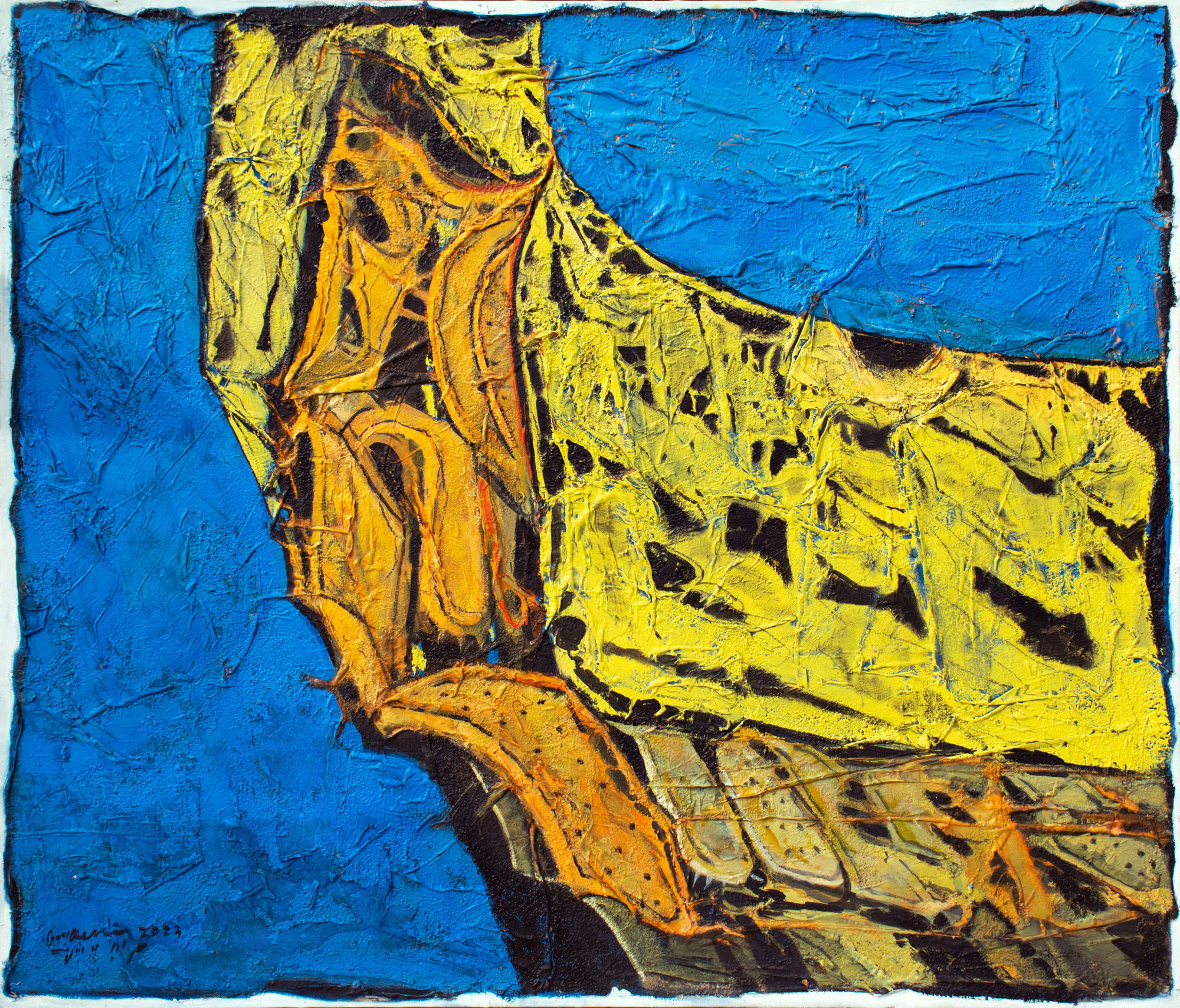 Omran Younis Untitled, 2023 Oil and mixed media on canvas 170 x 146 cm