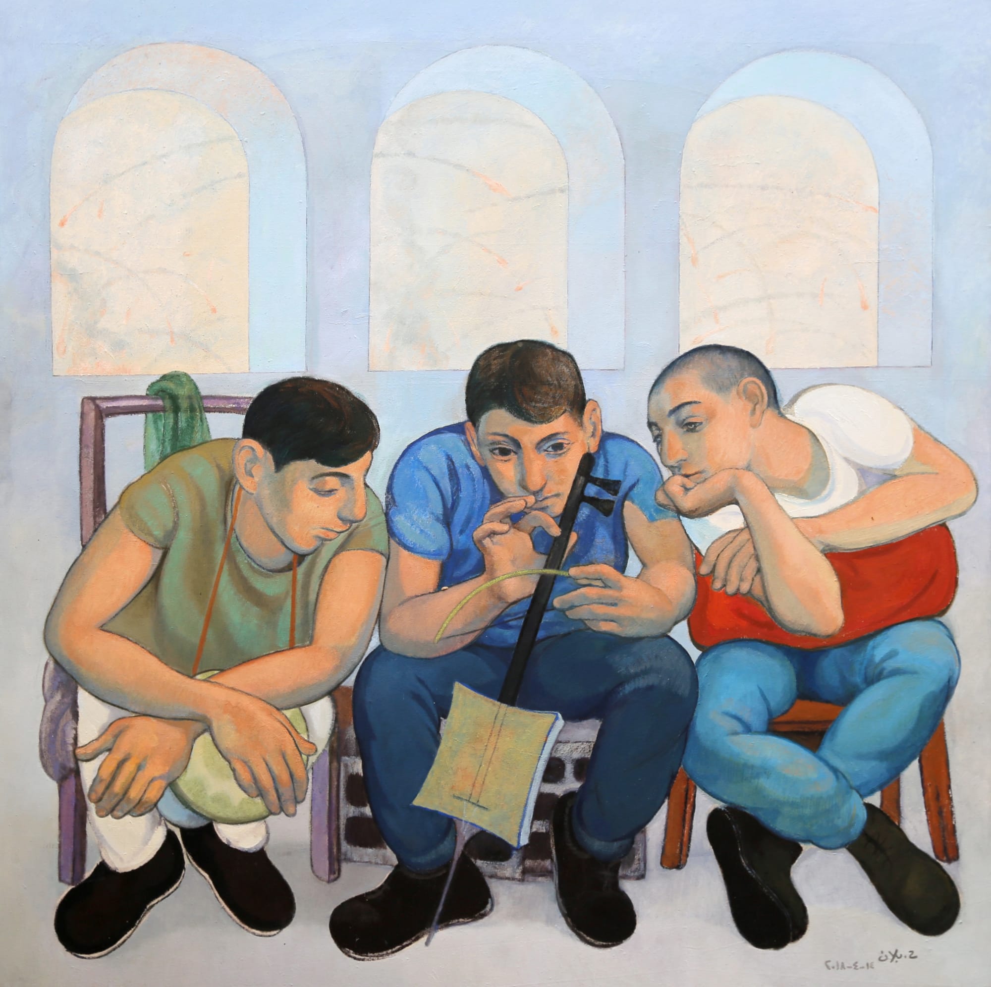 Houssam Ballan Friends, 2018 Oil on canvas 140 x 140 cm 55 x 55 in