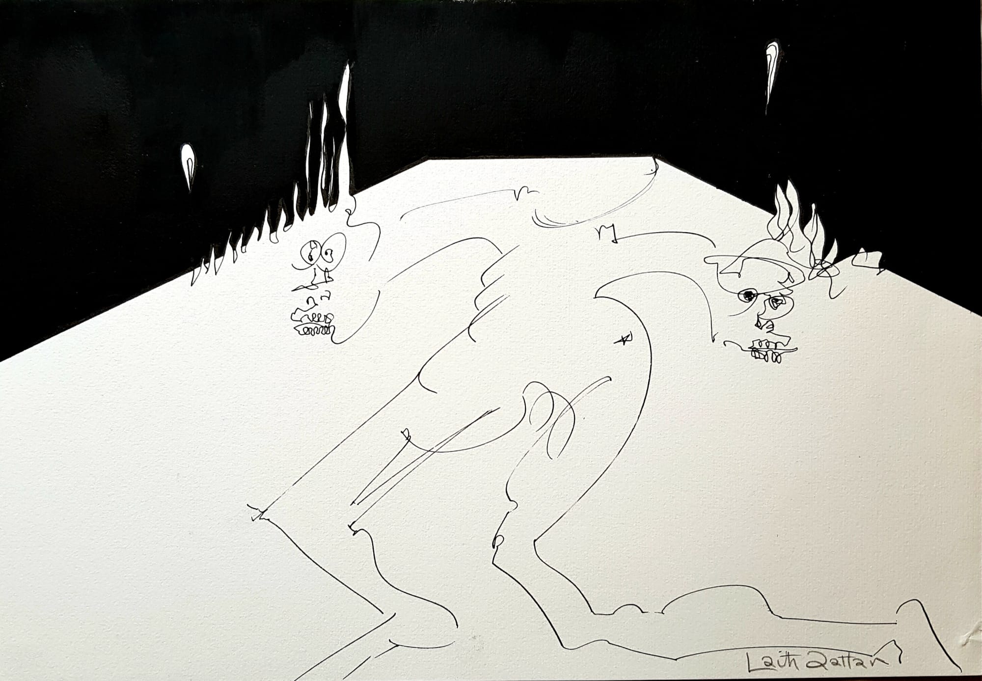 Laith Qattan Schizohprenia, 2020 Ink and acrylic on paper 25 x 36 cm 9 3/4 x 14 1/4 in