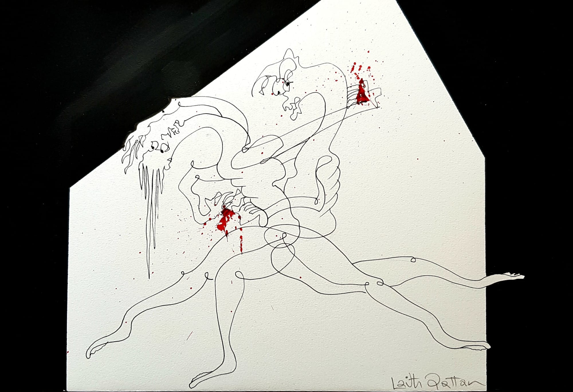 Laith Qattan Blood on the Dance Floor, 2019 Ink and acrylic on paper 25 x 36 cm 9 3/4 x 14 1/4 in