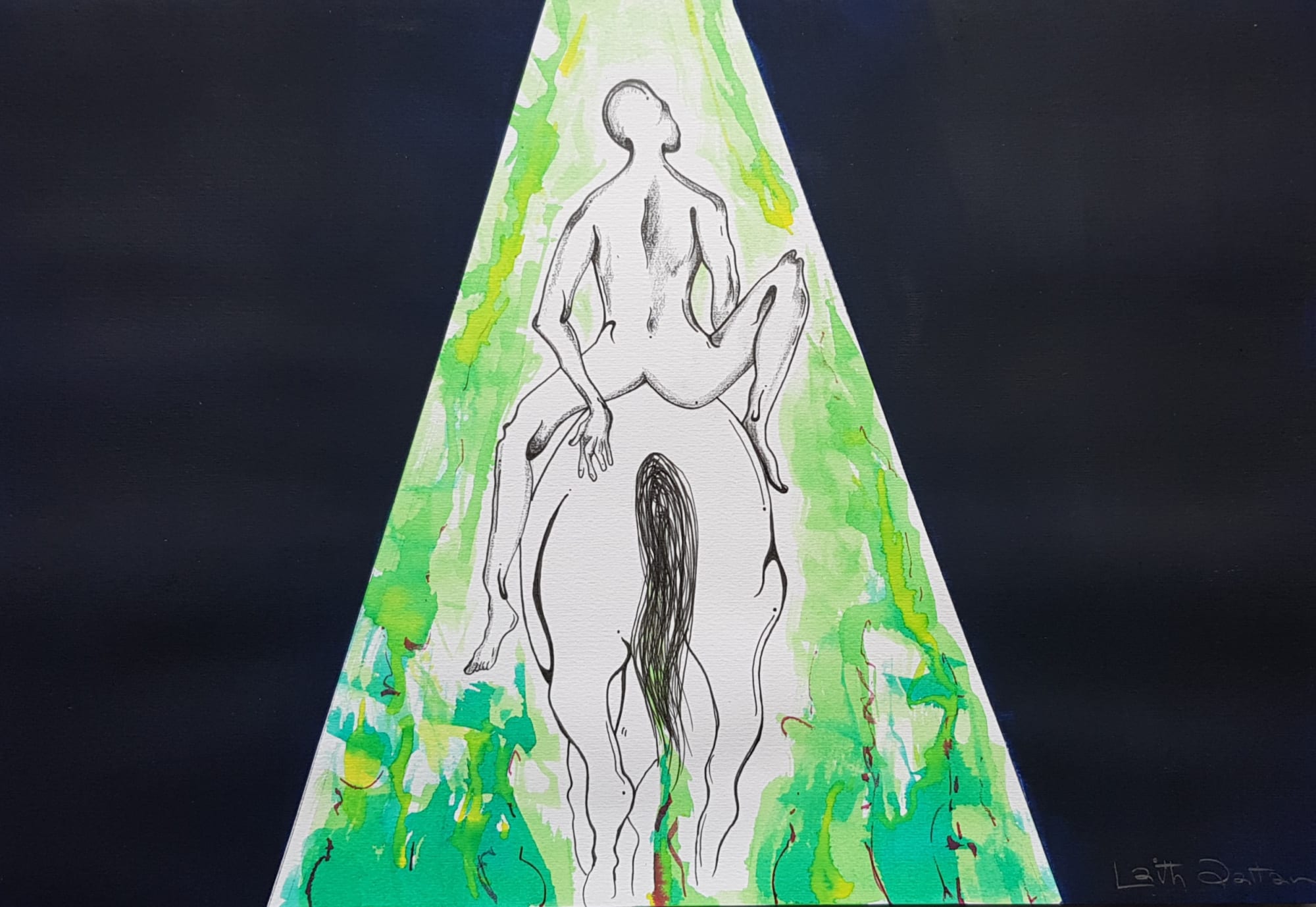 Laith Qattan The Witching Hour, 2019 Watercolor, ink, and acrylic on paper 28.5 x 21 cm 11 1/4 x 8 1/4 in