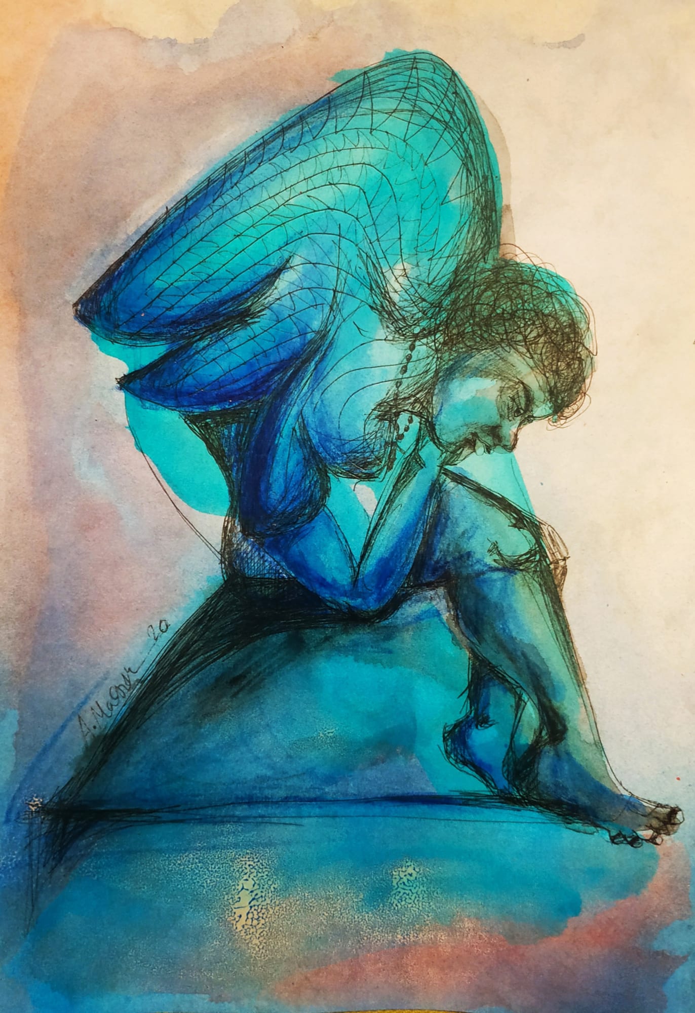 Ahmed Magdy Untitled, 2020 Mixed media on paper 42 x 33 cm 16 1/2 x 13 in