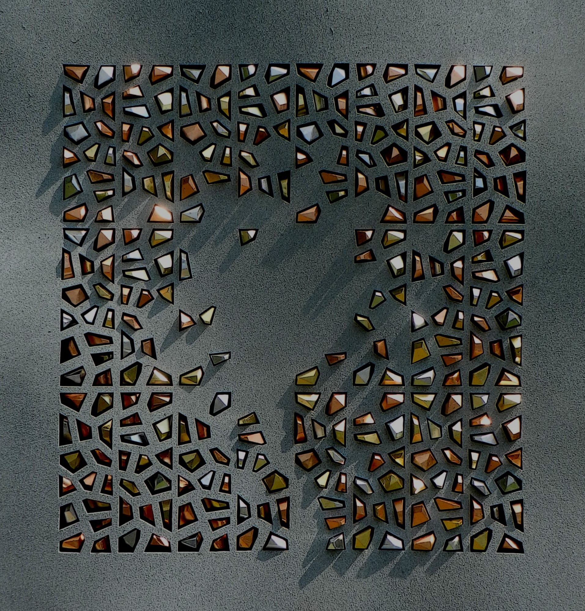 Mohamed Banawy The Return of Utopia, 2018 Wood, colored sand, polyester, gold and silver leaf 120 x 110 cm 47 1/4 x 43 1/4 in