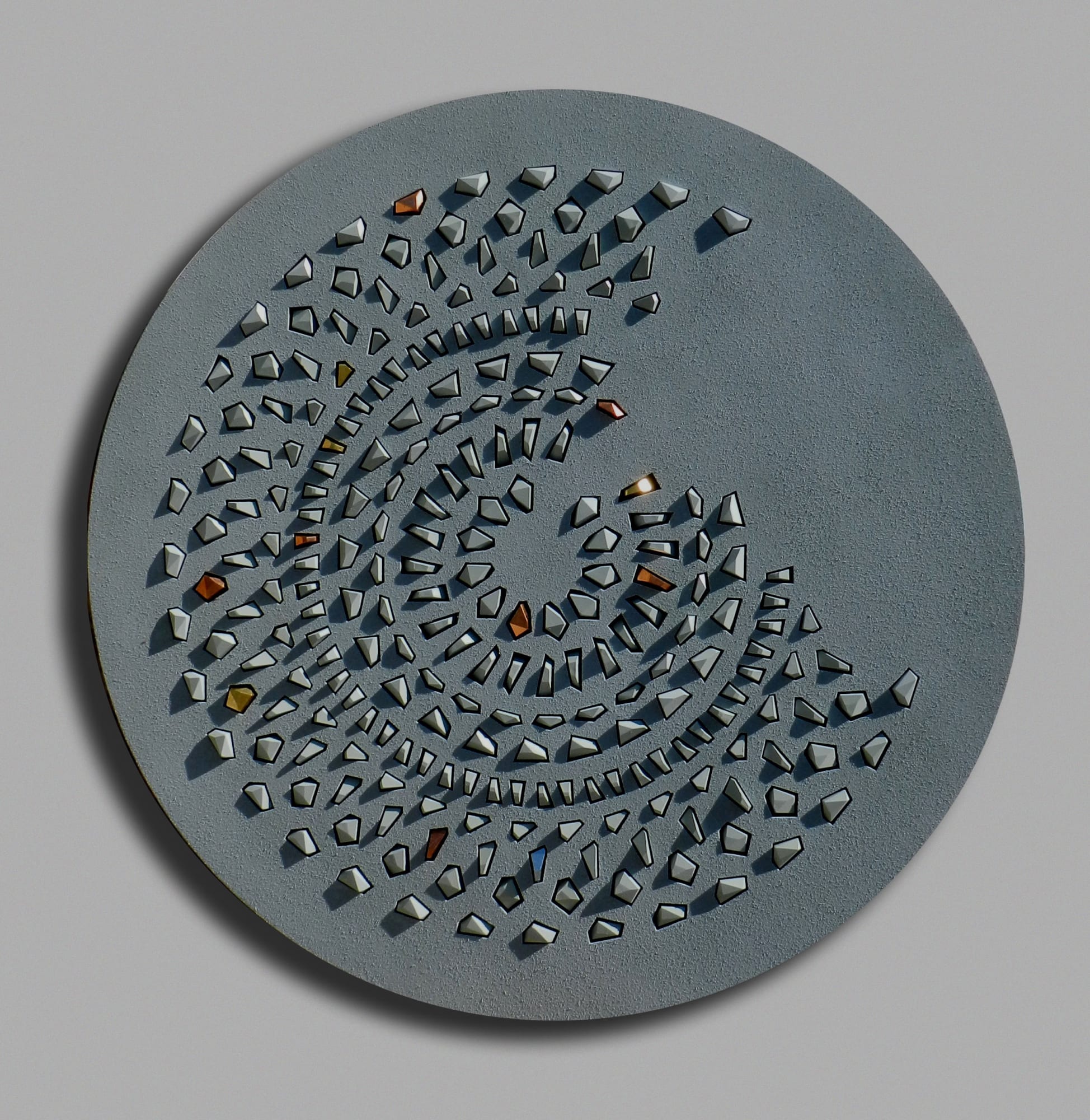 Mohamed Banawy Harvest Season, 2018 Wood, colored sand, polyester, gold and silver leaf 120 x 120 cm 47 1/4 x 47 1/4 in