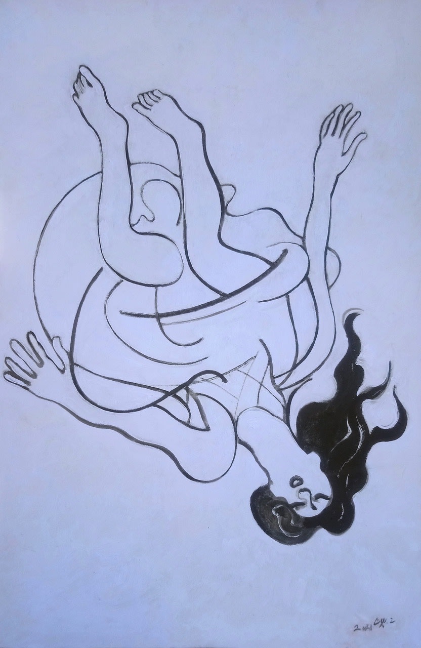 Houssam Ballan Falling I, 2021 Oil on canvas 100 x 65 cm 39 1/4 x 25 1/2 in