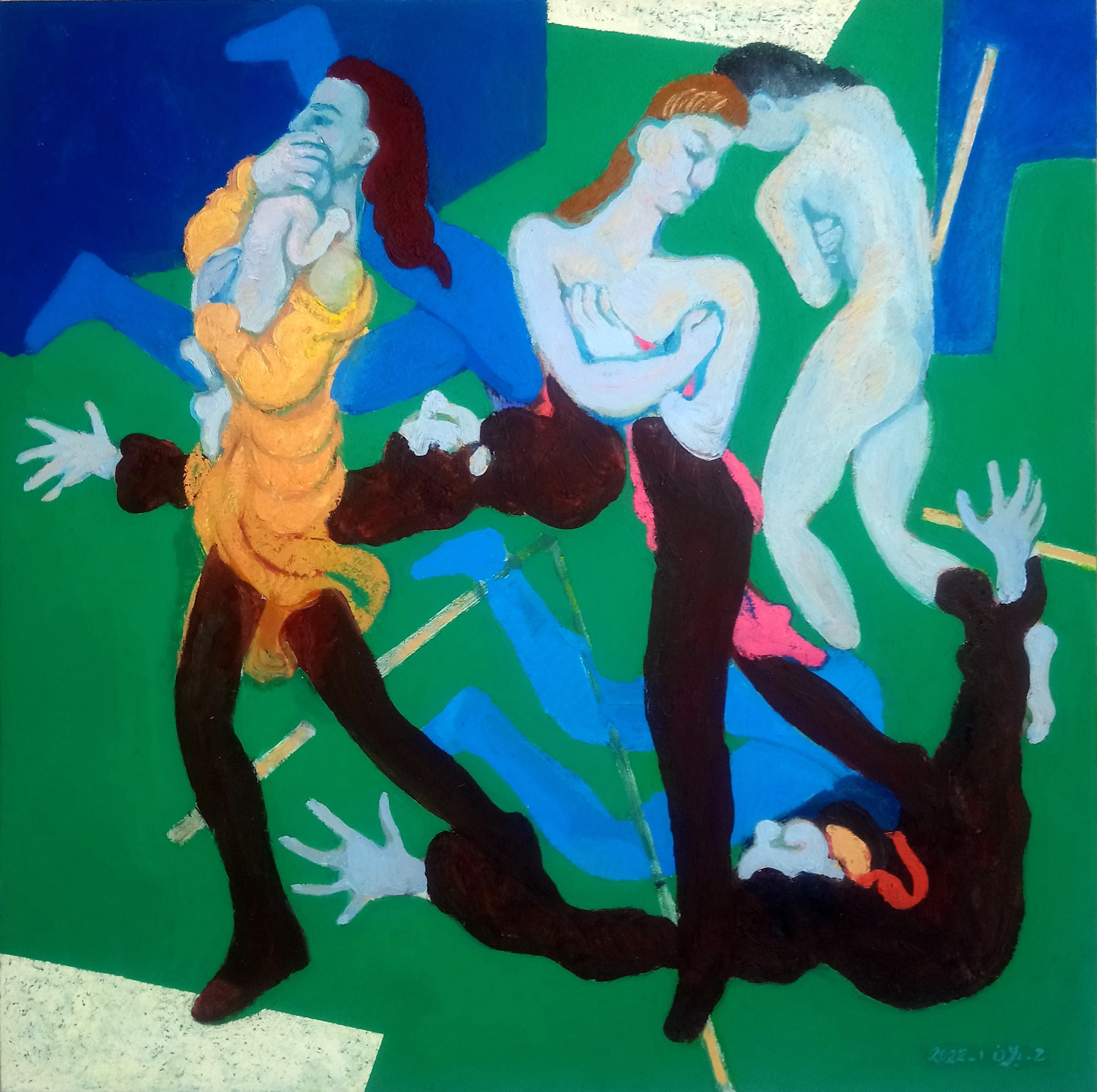 Houssam Ballan Rest on the Flight to the West III, 2022 Oil on canvas 100 x 100 cm 39 1/4 x 39 1/4 in