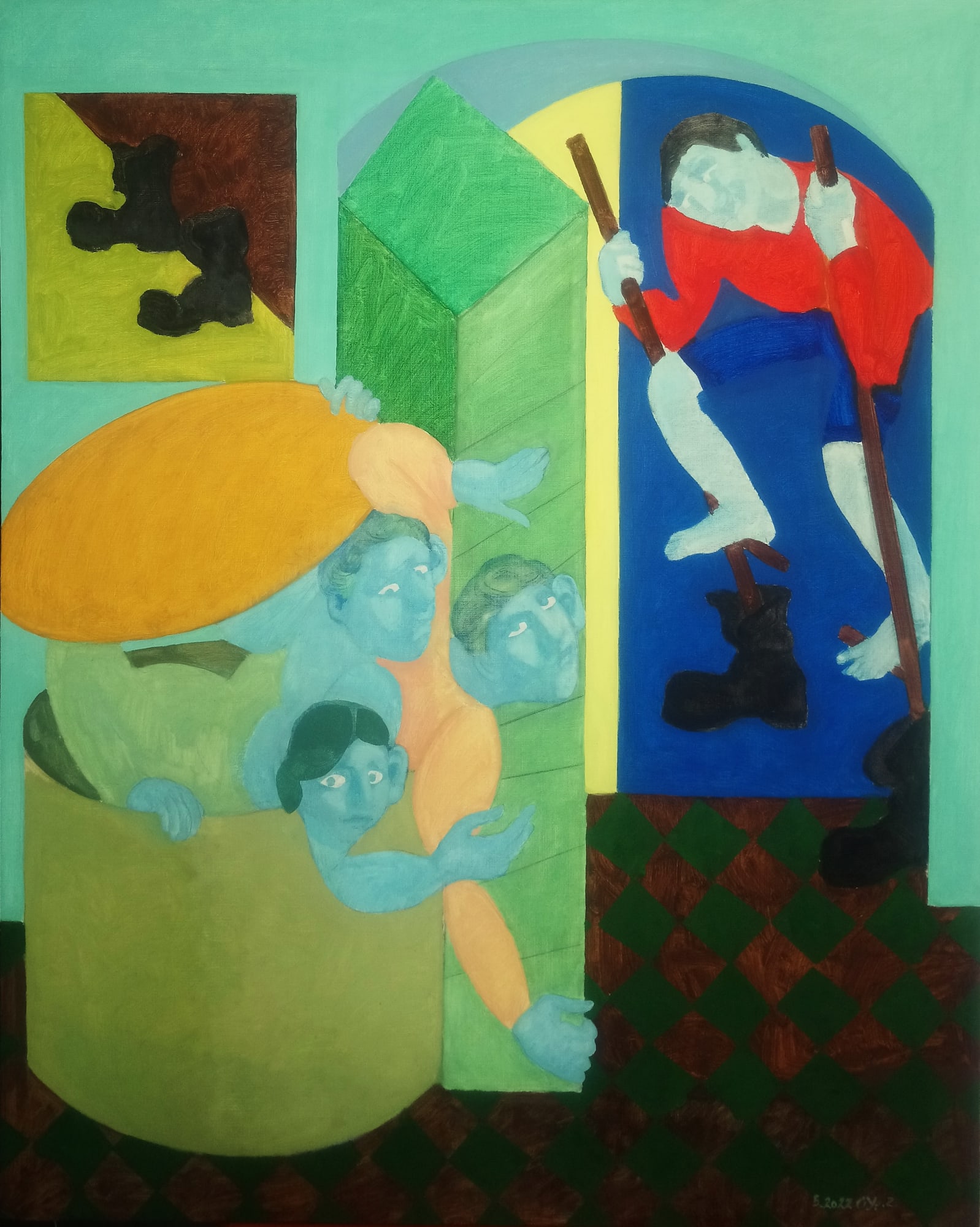 Houssam Ballan A Game of Hide &lsquo;n Seek (لعبة الإختباء), 2022 Oil on canvas 150 x 120 cm 59 x 47 1/4 in