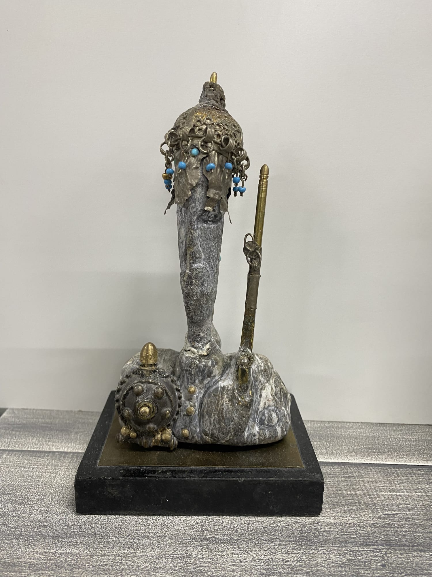 Jamil Kasha Untitled, 2022 Stone and brass 20 x 11 x 7 cm 7 3/4 x 4 1/4 x 2 3/4 in