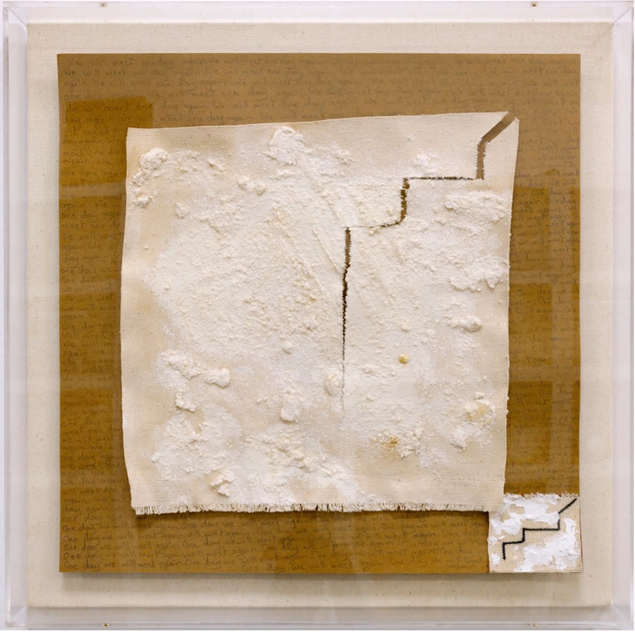 Rima Moukahal We will meet again, 2022 Mixed media and handwritings on paper 30.5 x 30.5 cm 12 x 12 in