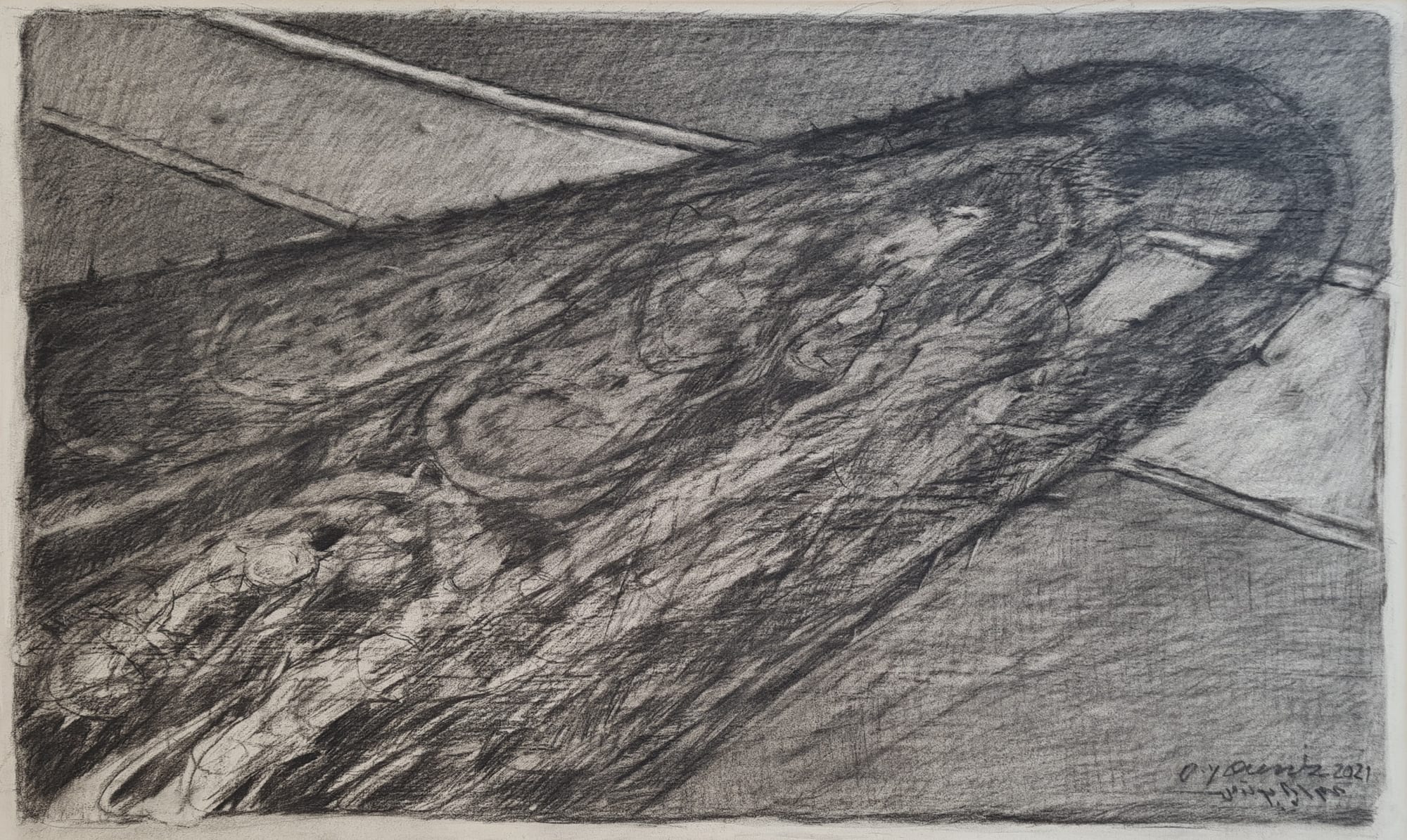 Omran Younis Untitled, 2021 Charcoal on paper 65 x 95 cm 25 1/2 x 37 1/2 in