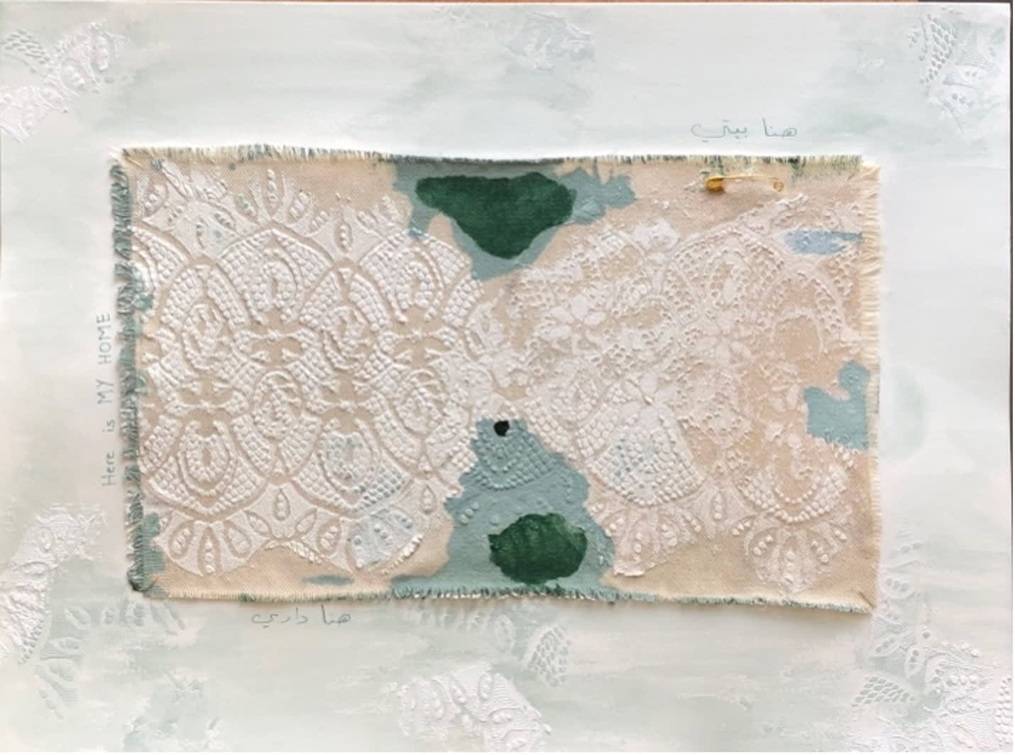 Rima Moukahal Here is MY HOME (هنا داري هنا بيتي), 2023 Overlay and paper on canvas 36 x 48 cm 14 1/4 x 19 in