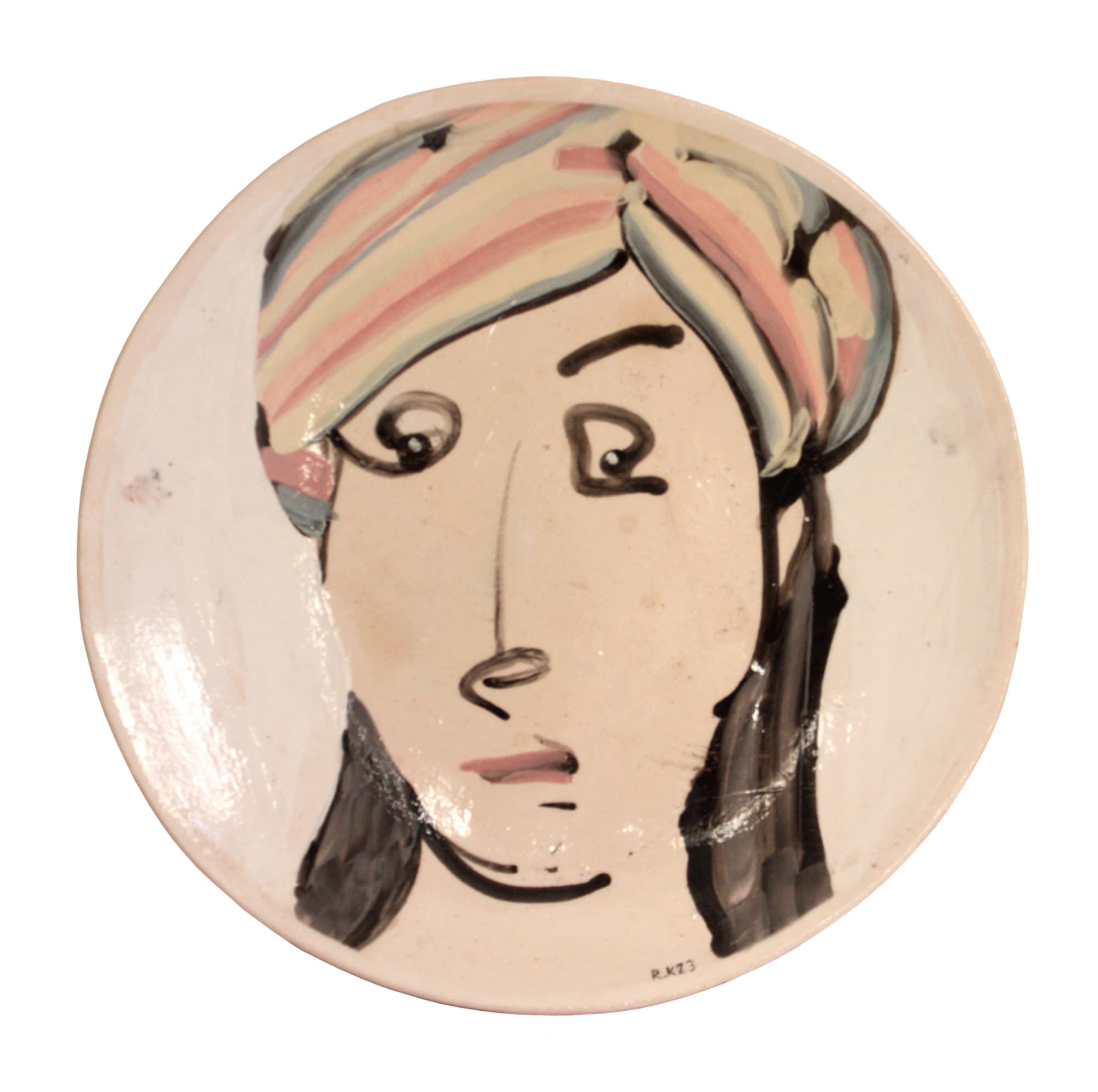 Rabee Kiwan Untitled, 2023 Ceramic plate, oxide color glaze on kaolin and local Syrian clay 30 cm diameter 11 3/4 in diameter