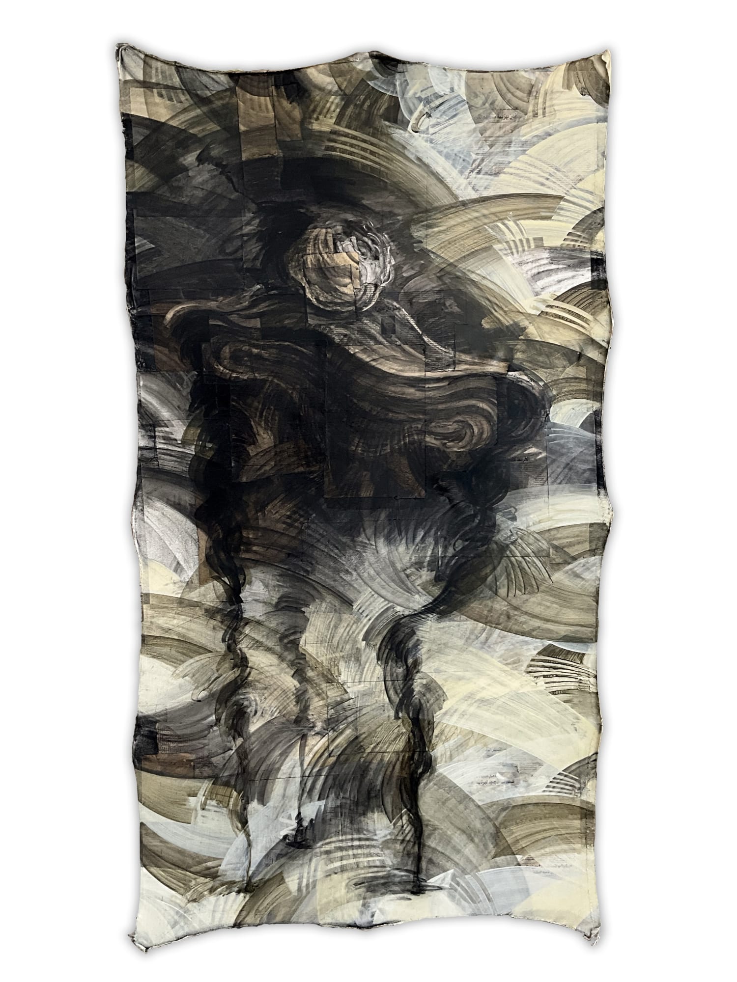 Mayar Obeido Apples Table 2, 2023 Mixed media on canvas 170 x 90 cm 67 x 35 1/2 in