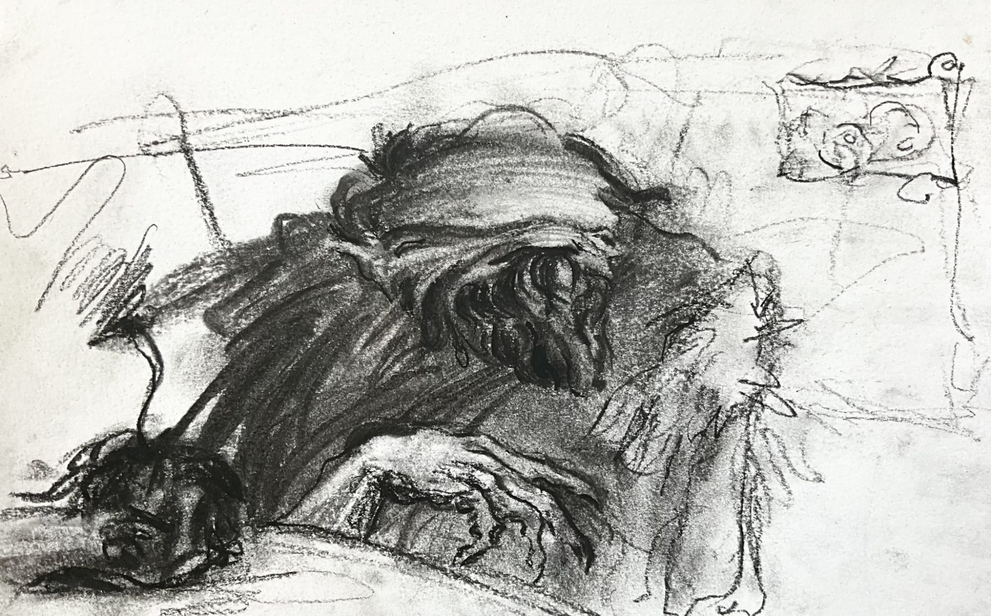 Mayar Obeido Figure and Apple Study 2, 2022 Charcoal on paper 14 x 22 cm 5 1/2 x 8 3/4 in