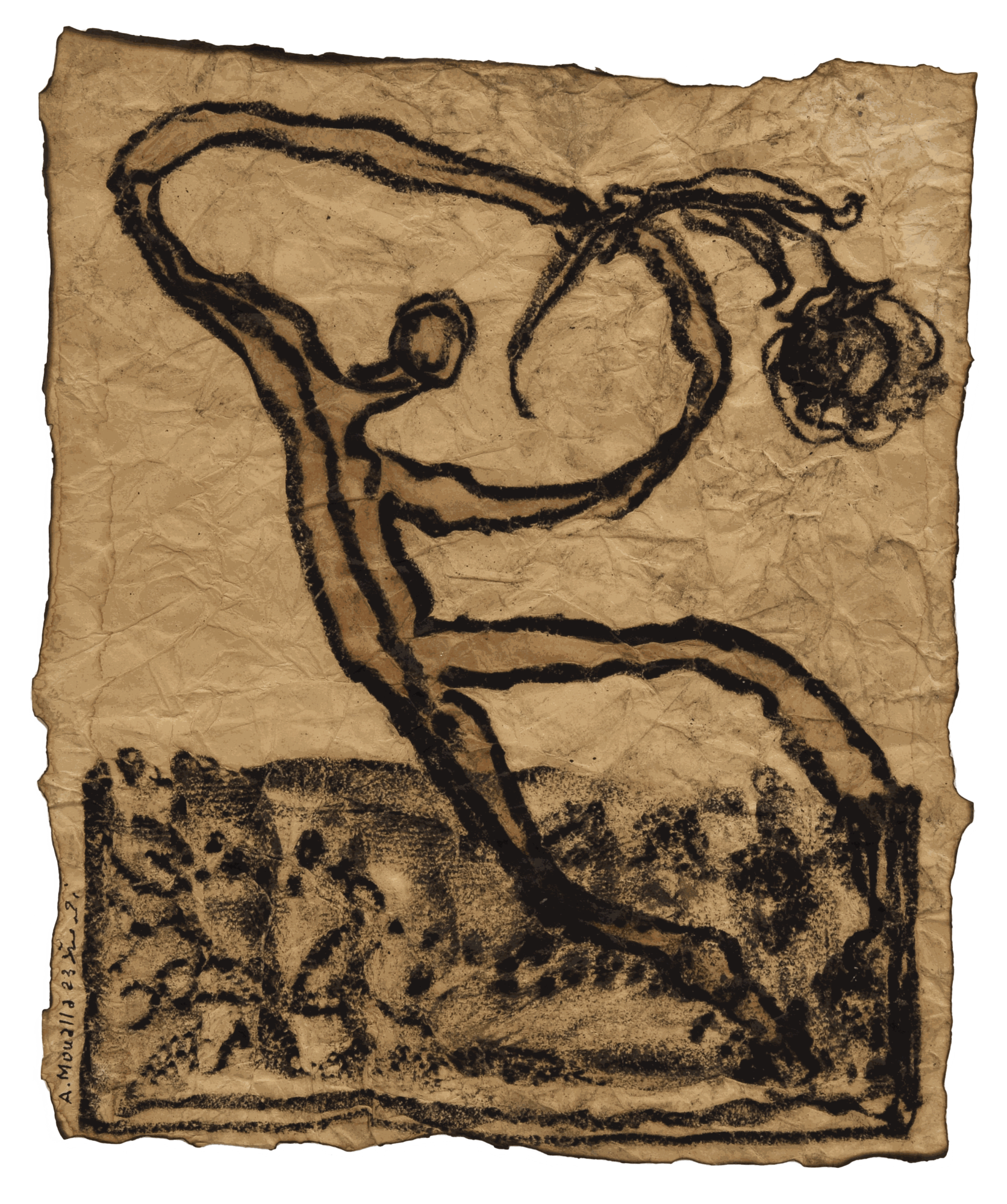 Ahmad Moualla Untitled, 2023 Charcoal and coffee on paper 20 x 17 cm 7 3/4 x 6 3/4 in