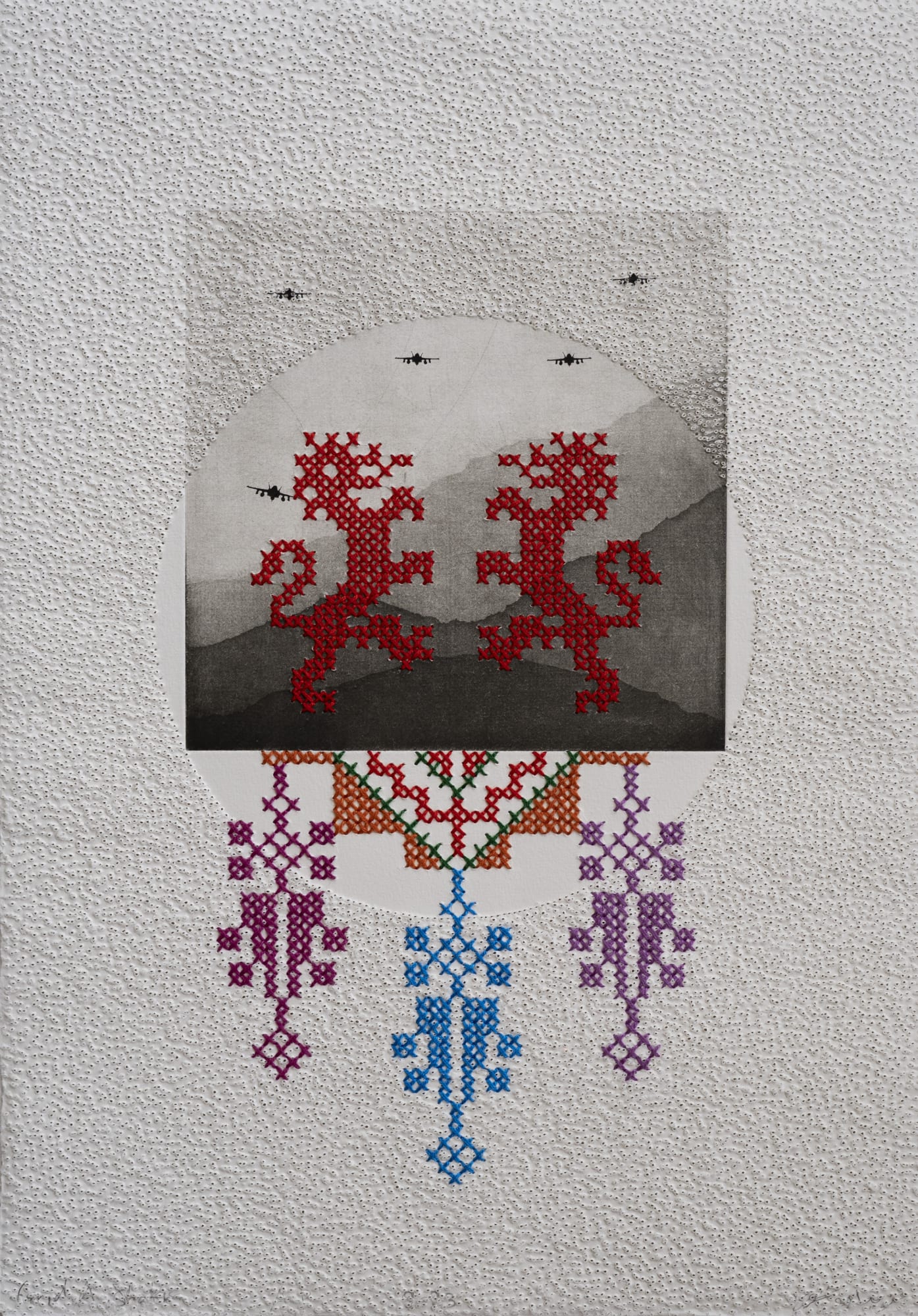 Farid Abu Shakra Embroidered Landscape, 2020 Engraving, embroidery and perforation on archival paper 48.7 x 34.4 cm 19 1/4 x 13 1/2 in