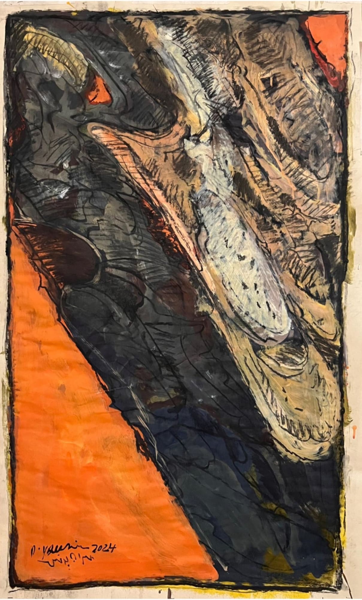 Omran Younis Untitled, 2024 Oil and mixed media on paper 115 x 70 cm 45 1/4 x 27 1/2 in